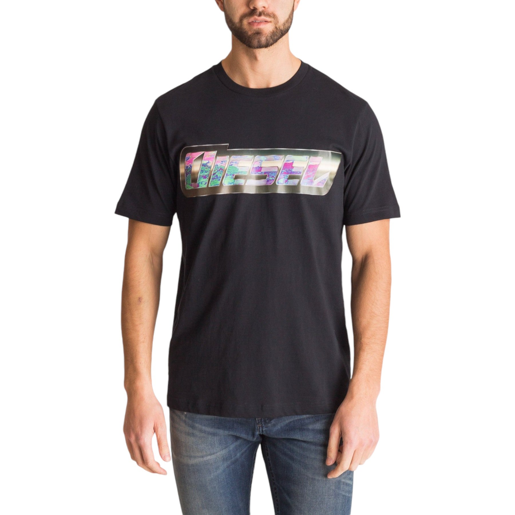 DIESEL T JUST ZG Mens T Shirt Regular Fit Short Sleeves Summer Black Cotton Tee