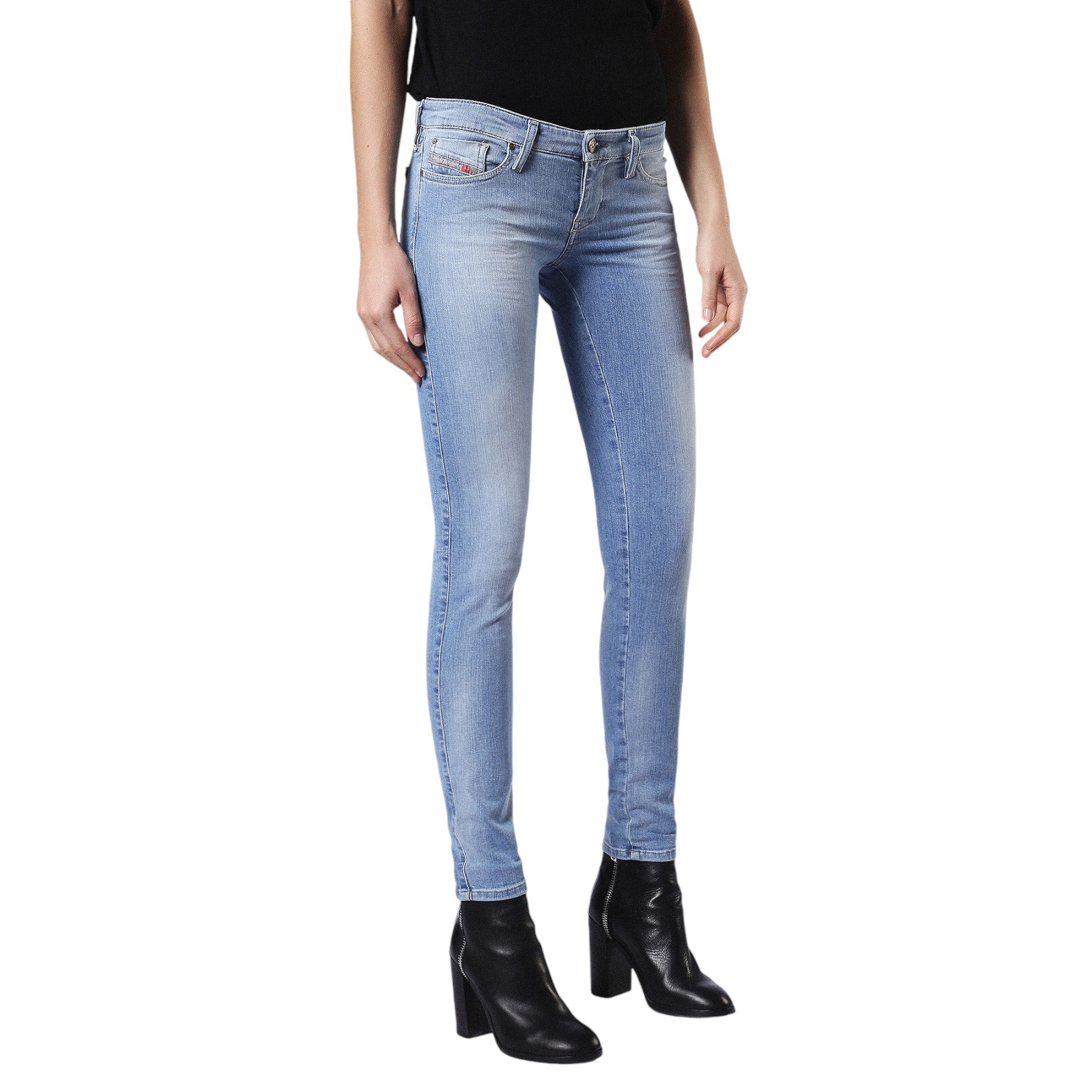 DIESEL SKINZEE LOW 084CR Womens Denim Jeans Super Skinny Fit Blue Faded Zip Fly