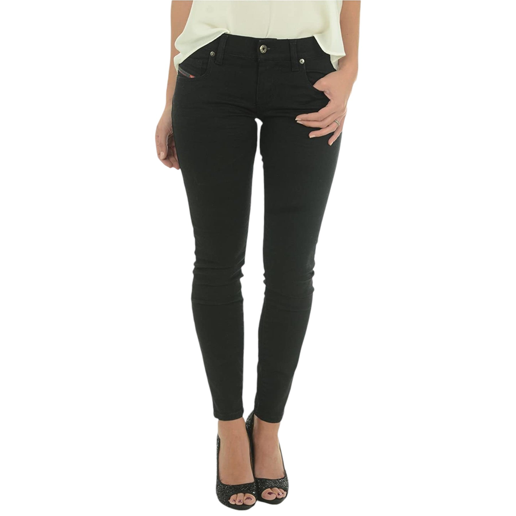 DIESEL GRUPEE-ANKLE 0R84A Womens Denim Jeans Super Slim Skinny Black Zip Fly