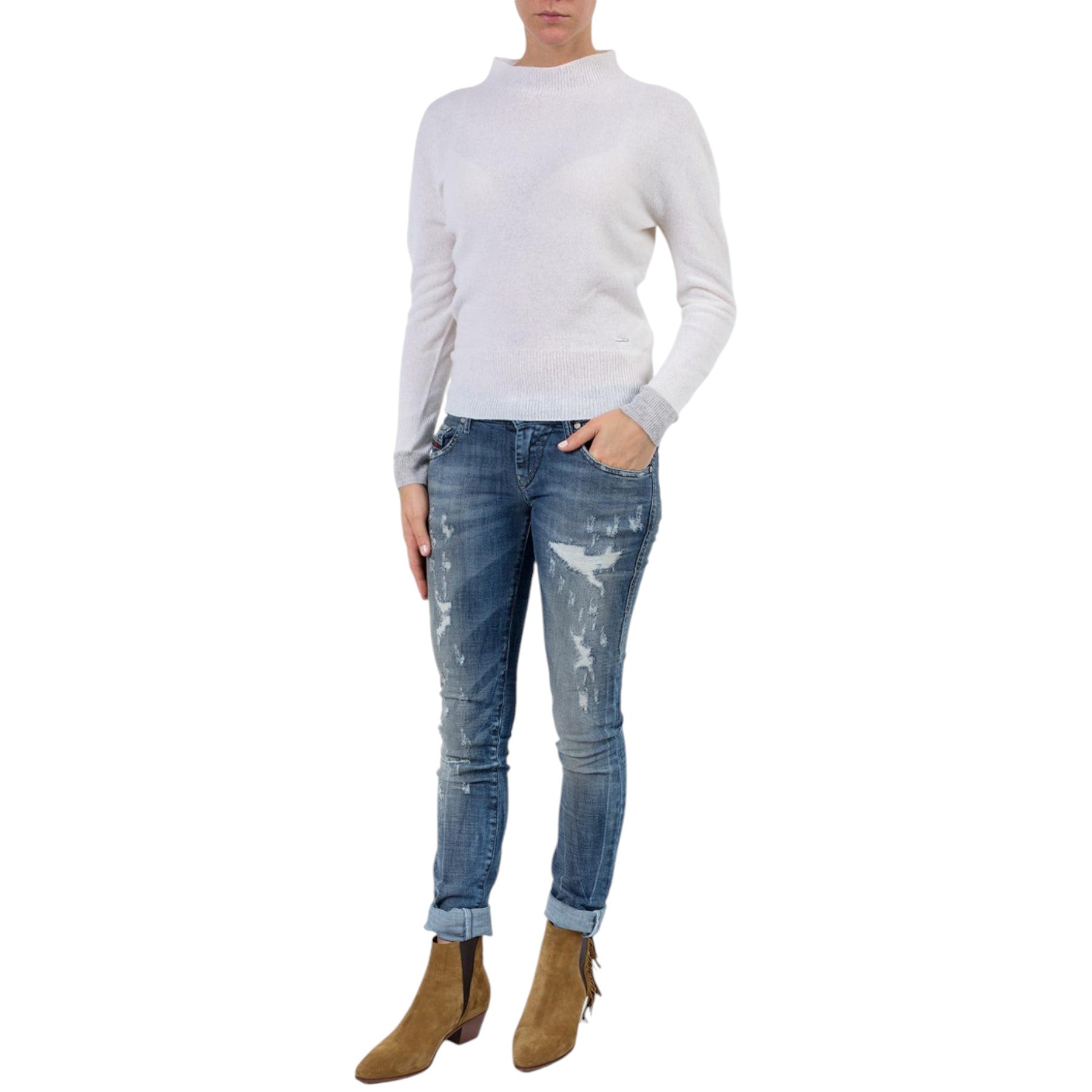 DIESEL GRUPEE 0856X Womens Denim Jeans Super Skinny Fit Blue Faded Zip Italy