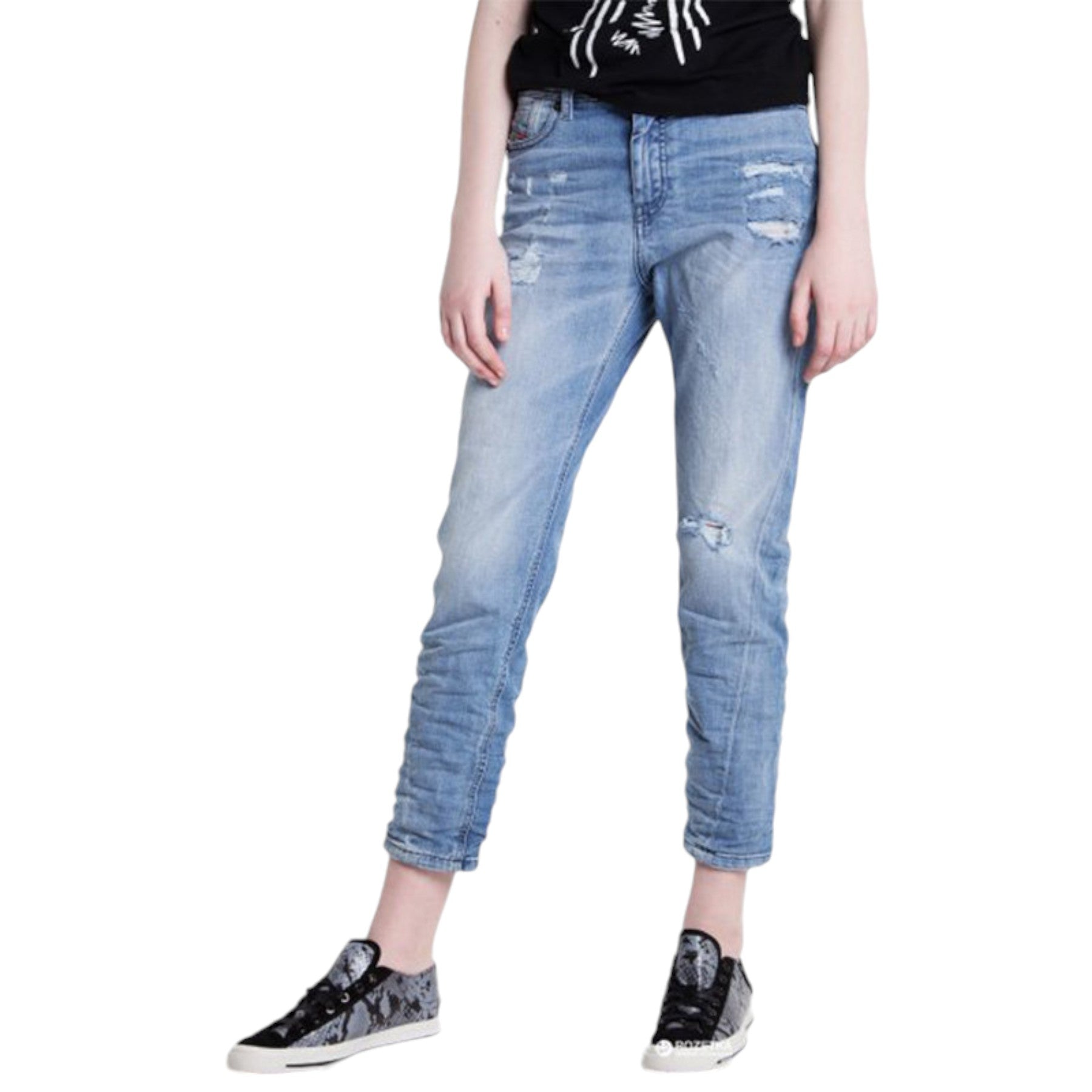 DIESEL Womens Denim Jeans REEN SEAM 0857F Regular Fit Straight Distressed Blue