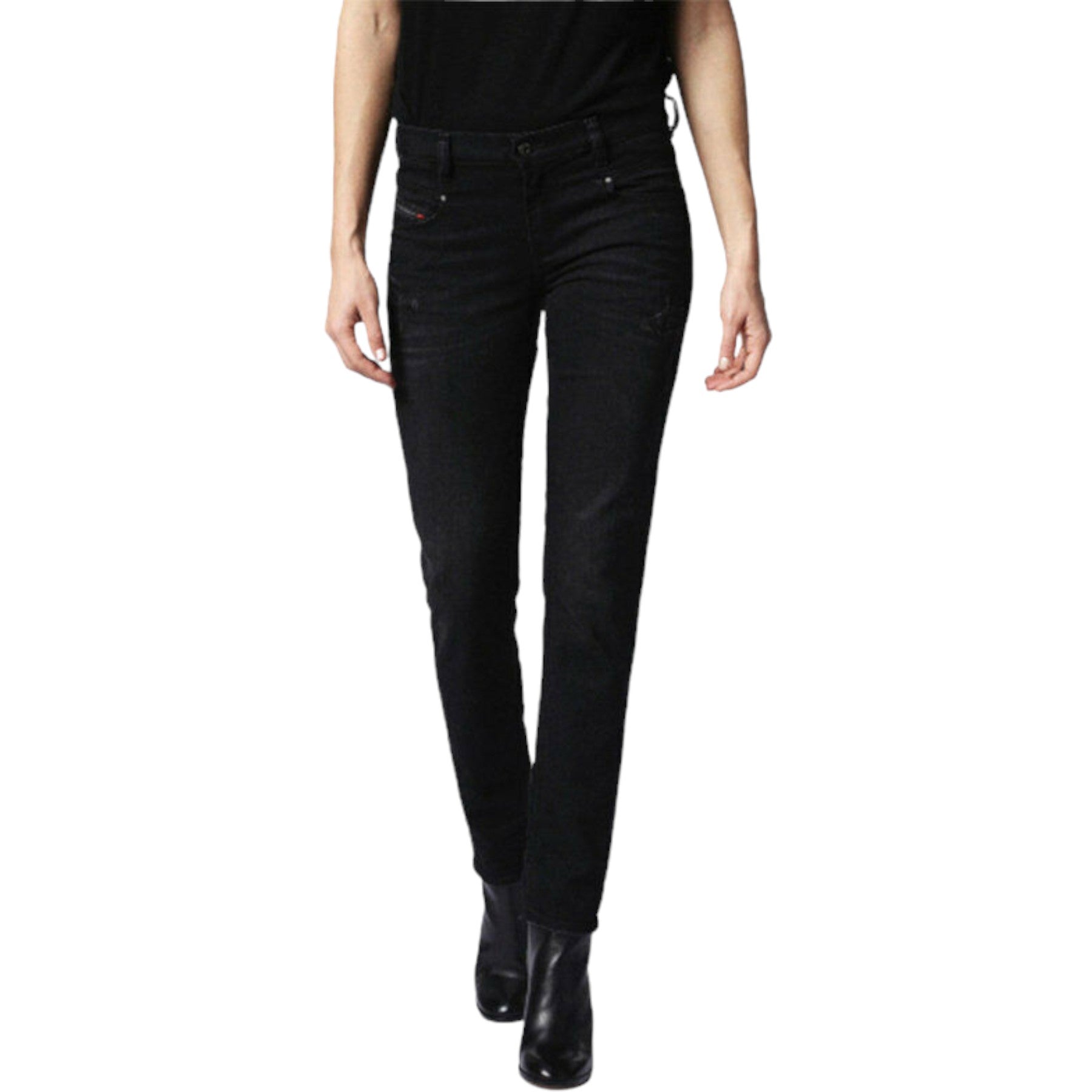 DIESEL BELTHY 0679F Womens Denim Jeans Distressed Regular Slim Black Zip Fly New