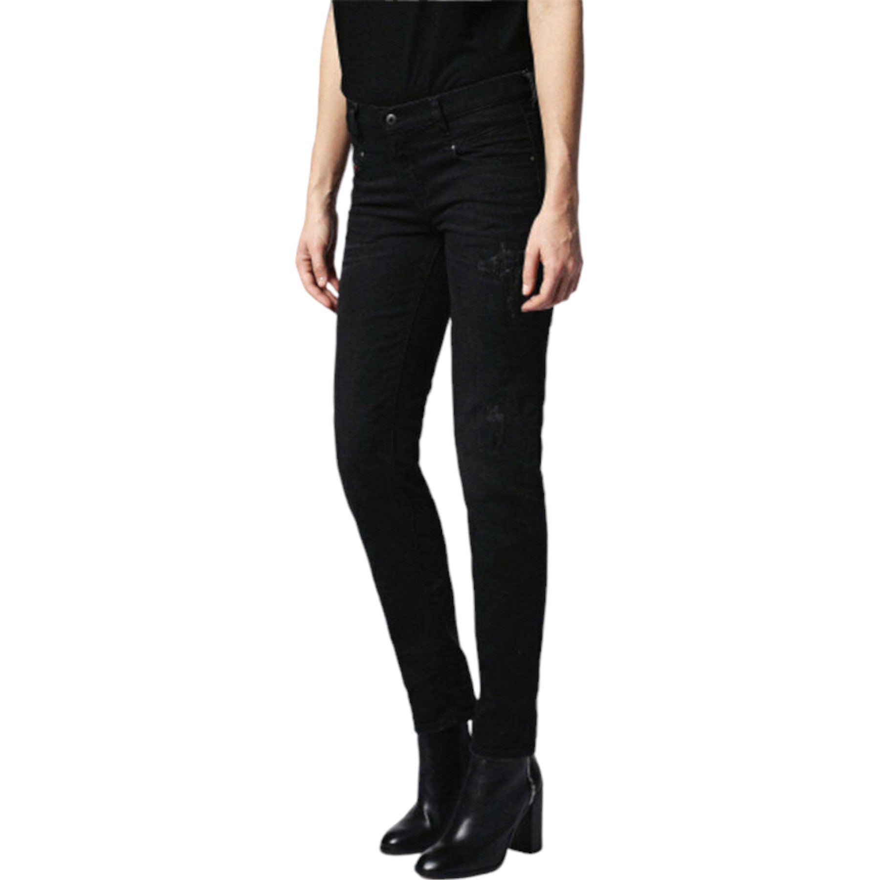 DIESEL BELTHY 0679F Womens Denim Jeans Distressed Regular Slim Black Zip Fly New