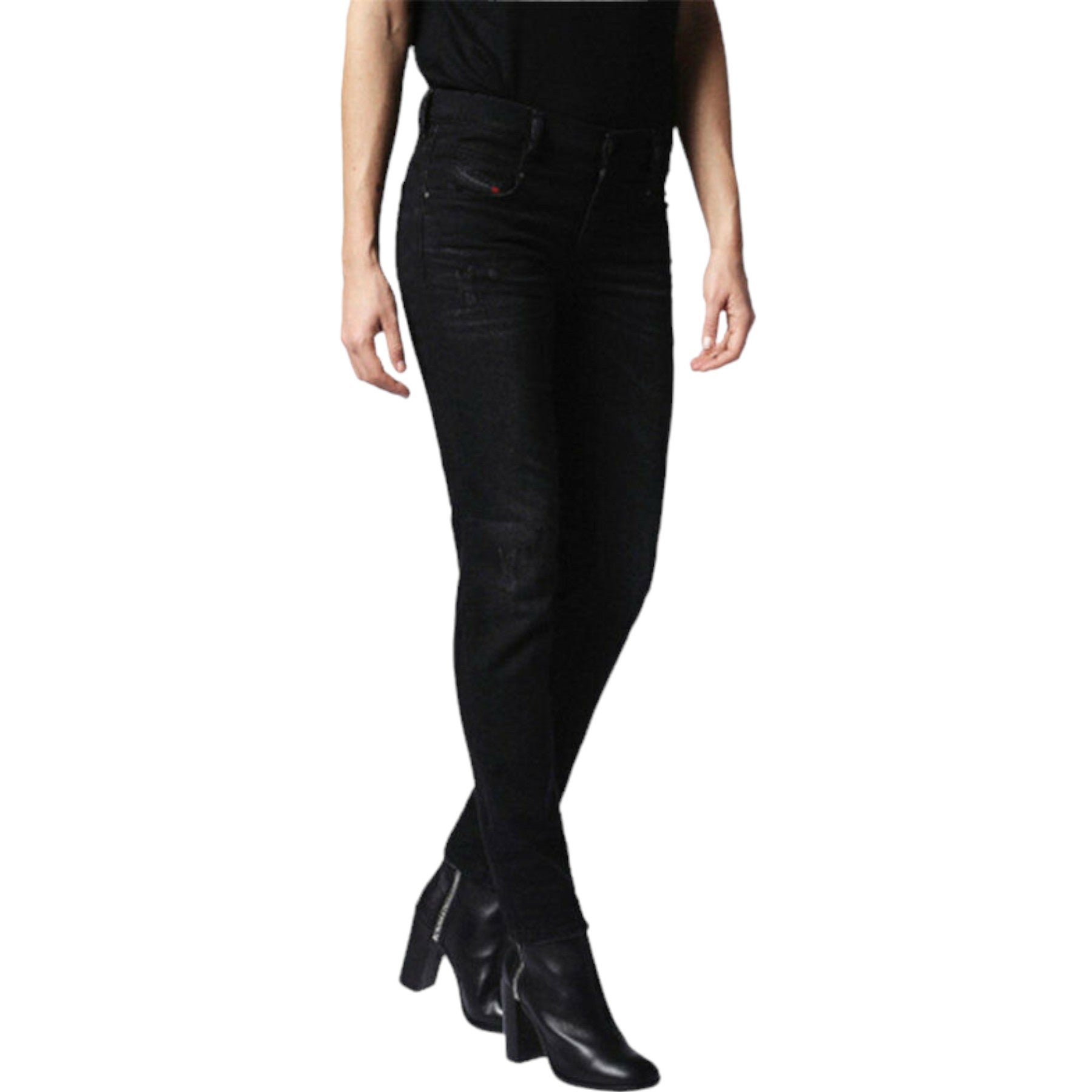 DIESEL BELTHY 0679F Womens Denim Jeans Distressed Regular Slim Black Zip Fly New