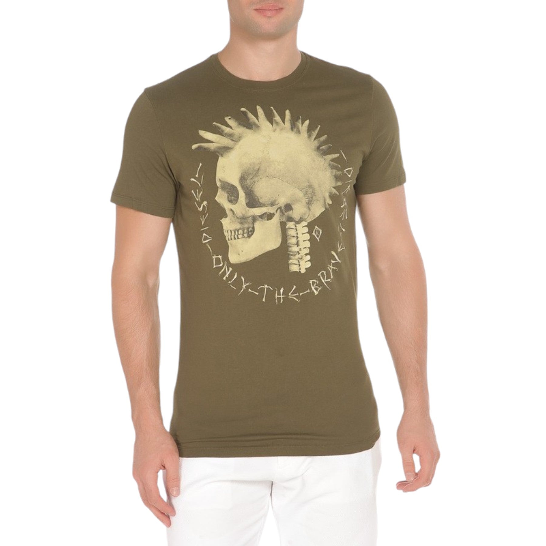 DIESEL T FEDDO Mens T Shirt Crew Neck Short Sleeve Cotton Tee Olive Mohawk Print