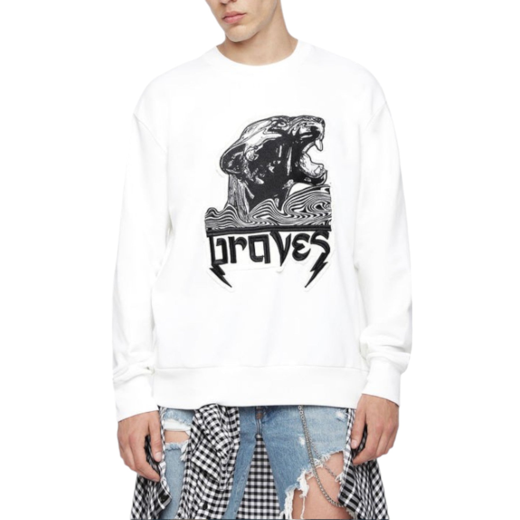 DIESEL S BAY WA Mens Sweatshirt Crew Neck Ribbed Casual Pullover White Jumper