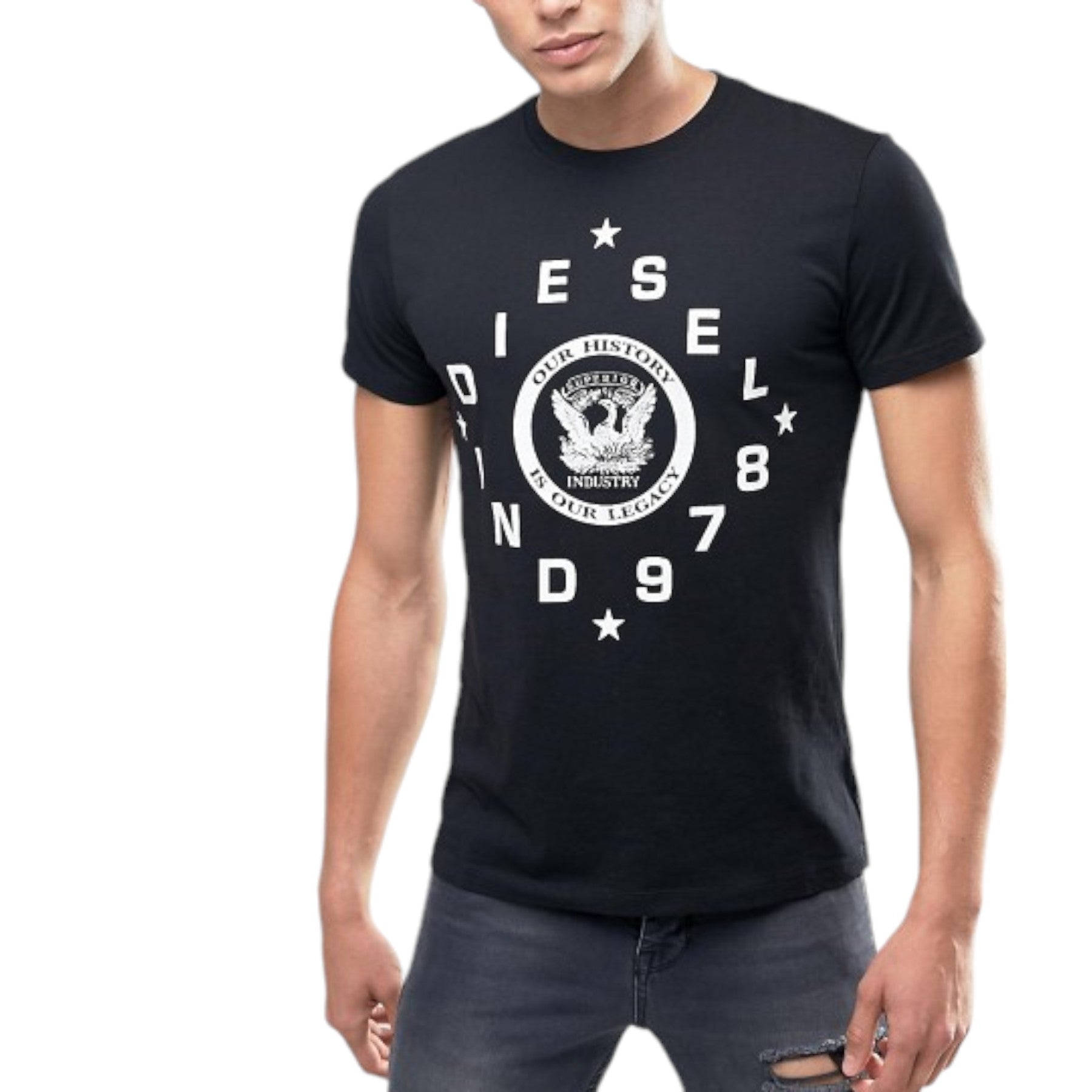 DIESEL T DIEGO HE Mens T-Shirt Crew Neck Short Sleeve Casual Black Summer Tee