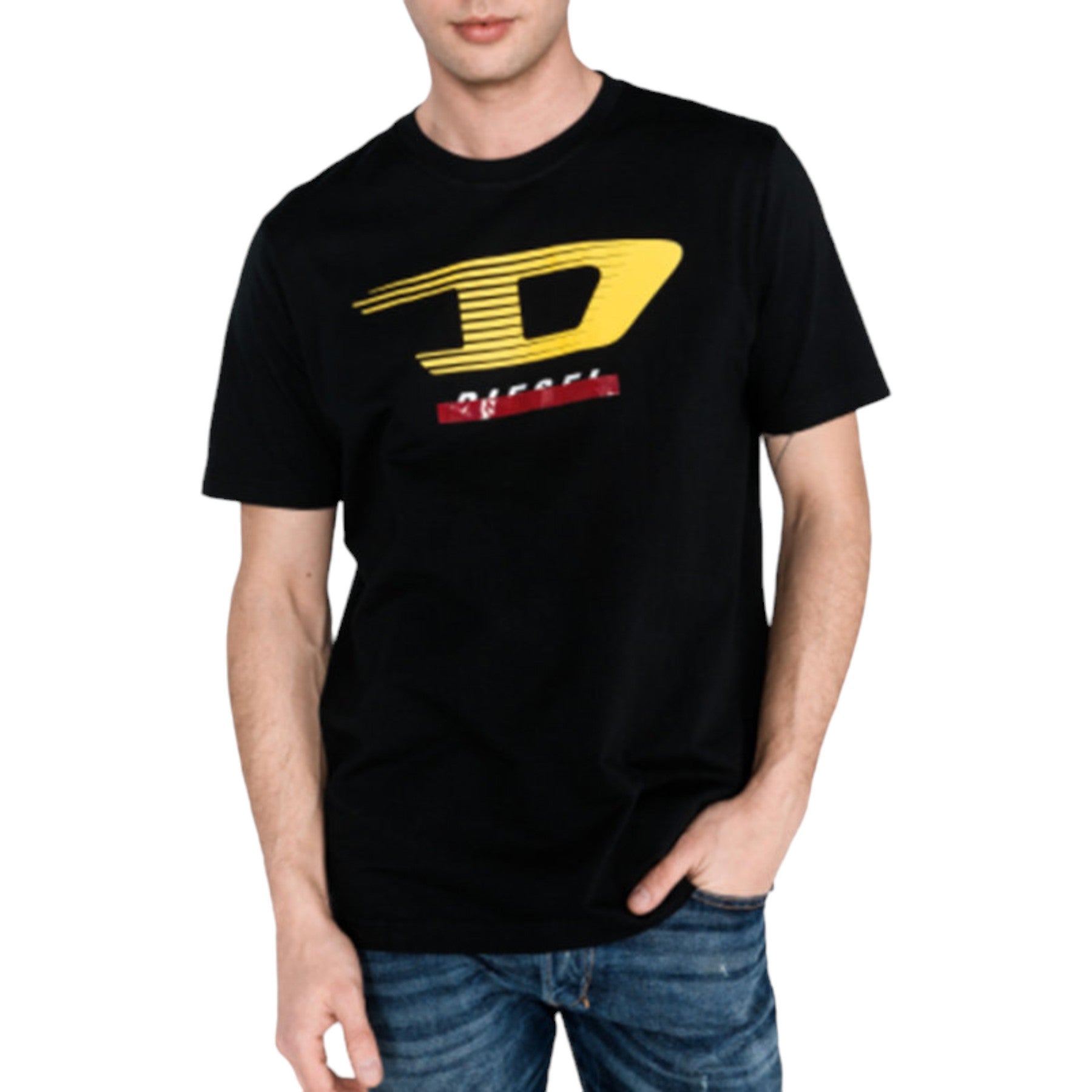 DIESEL T JUST Y4 Mens T Shirt Crew Neck Short Sleeve Casual Black Cotton Tee