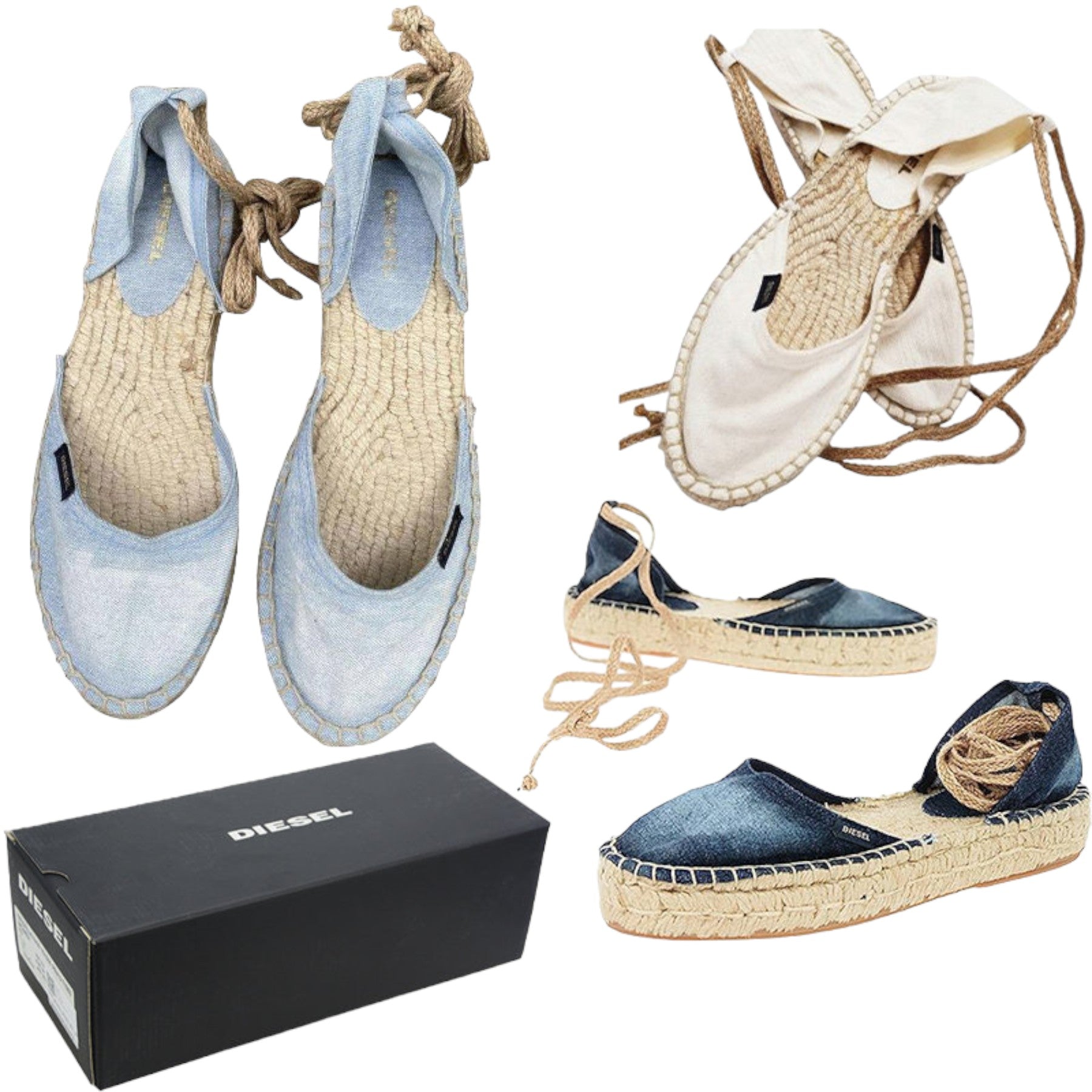DIESEL ESPADRILLAS RAGS Womens Sandals Casual Denim Lace Up Summer Slip On Shoes