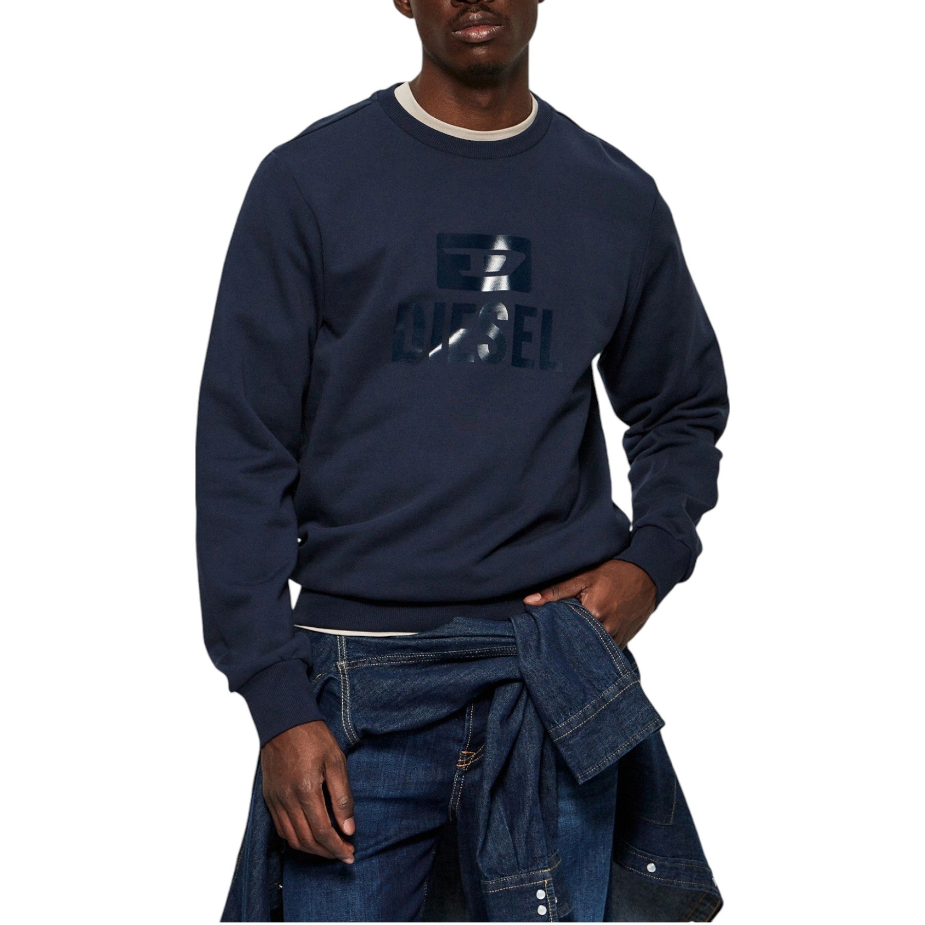 DIESEL S-GIR RIAJH Mens Sweatshirts Crew Neck Fleece Pullover Casual Top Navy