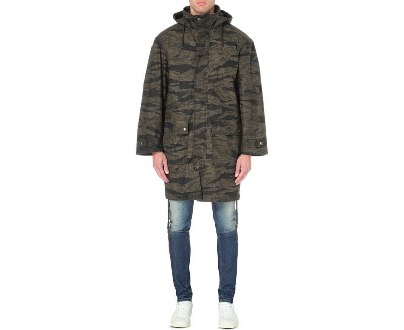DIESEL J TIGER Mens Hoody Puffer Jacket Camouflage Winter Outwear Khaki Overcoat