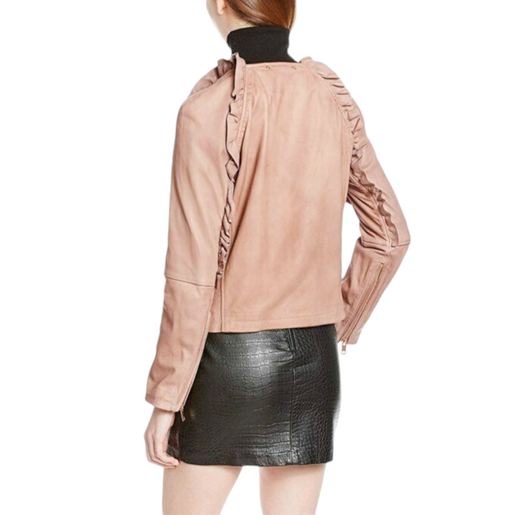 DIESEL L HEZE Womens Biker Jacket Genuine Leather Zipper Slim Fit Winter Coat