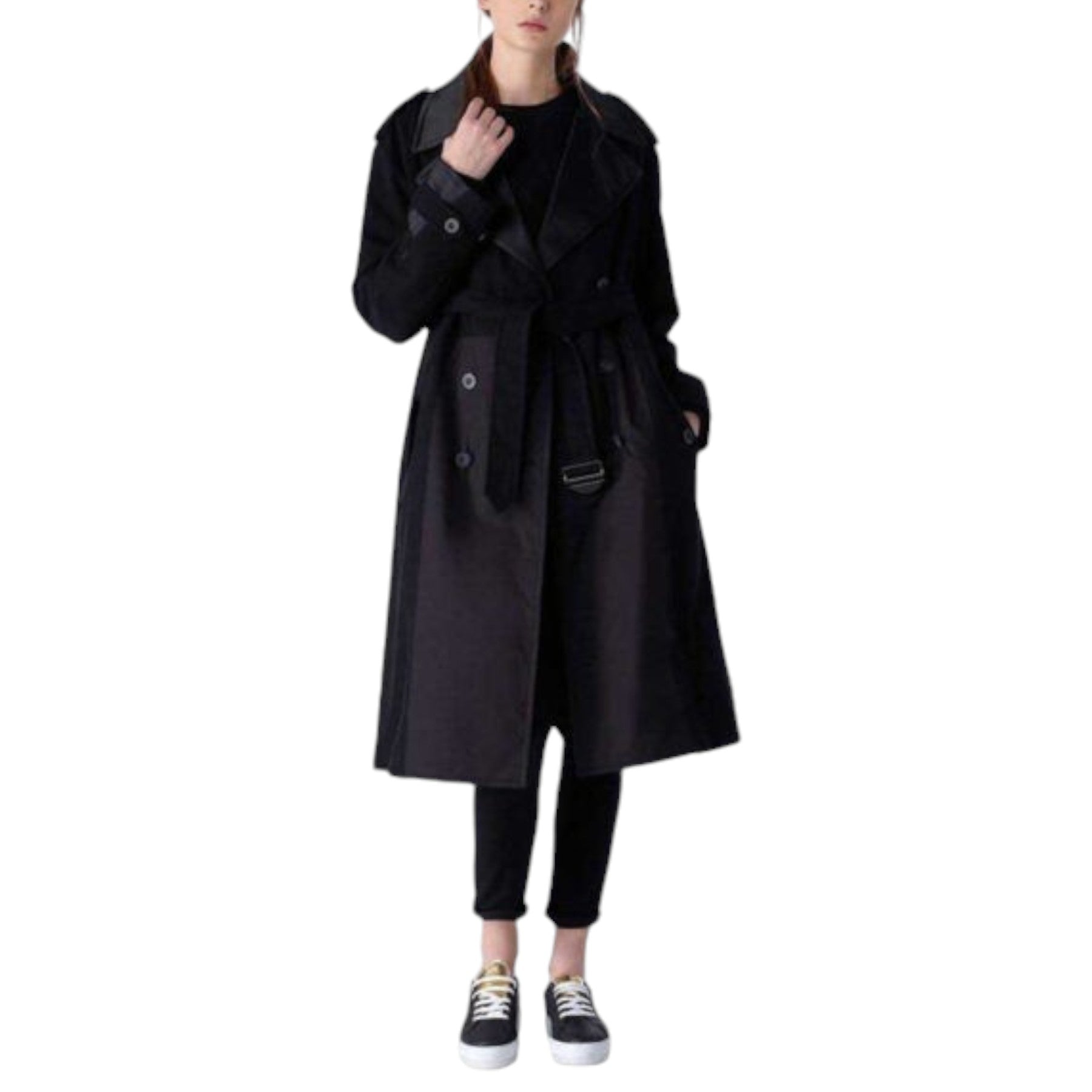 DIESEL W-DEELY 0PAKV Womens Trench Coat knee long Summer Outwear Black Waistcoat