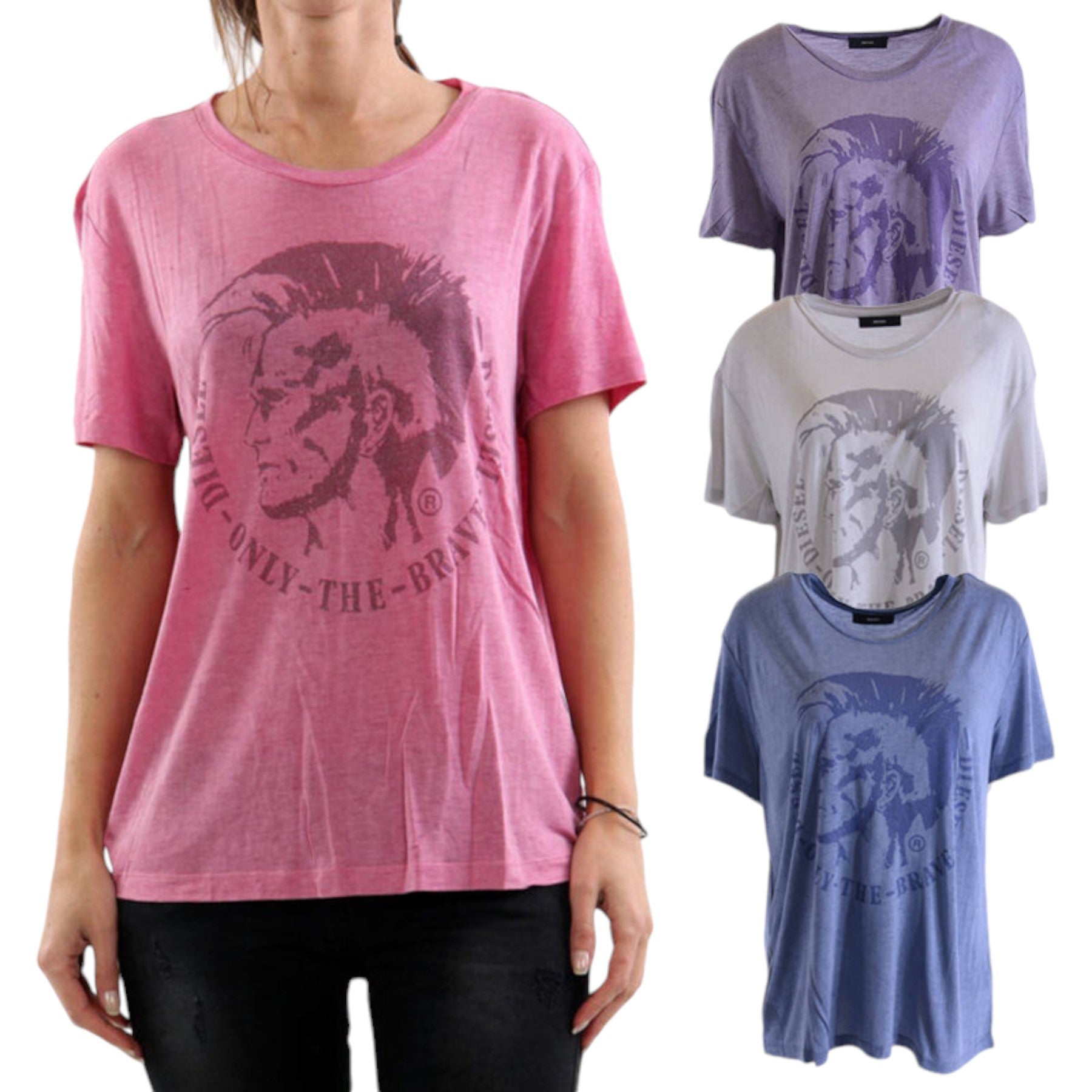 DIESEL T MORIPRINT Womens T Shirts Crew Neck Short Sleeve Classic Loose Fit Tee