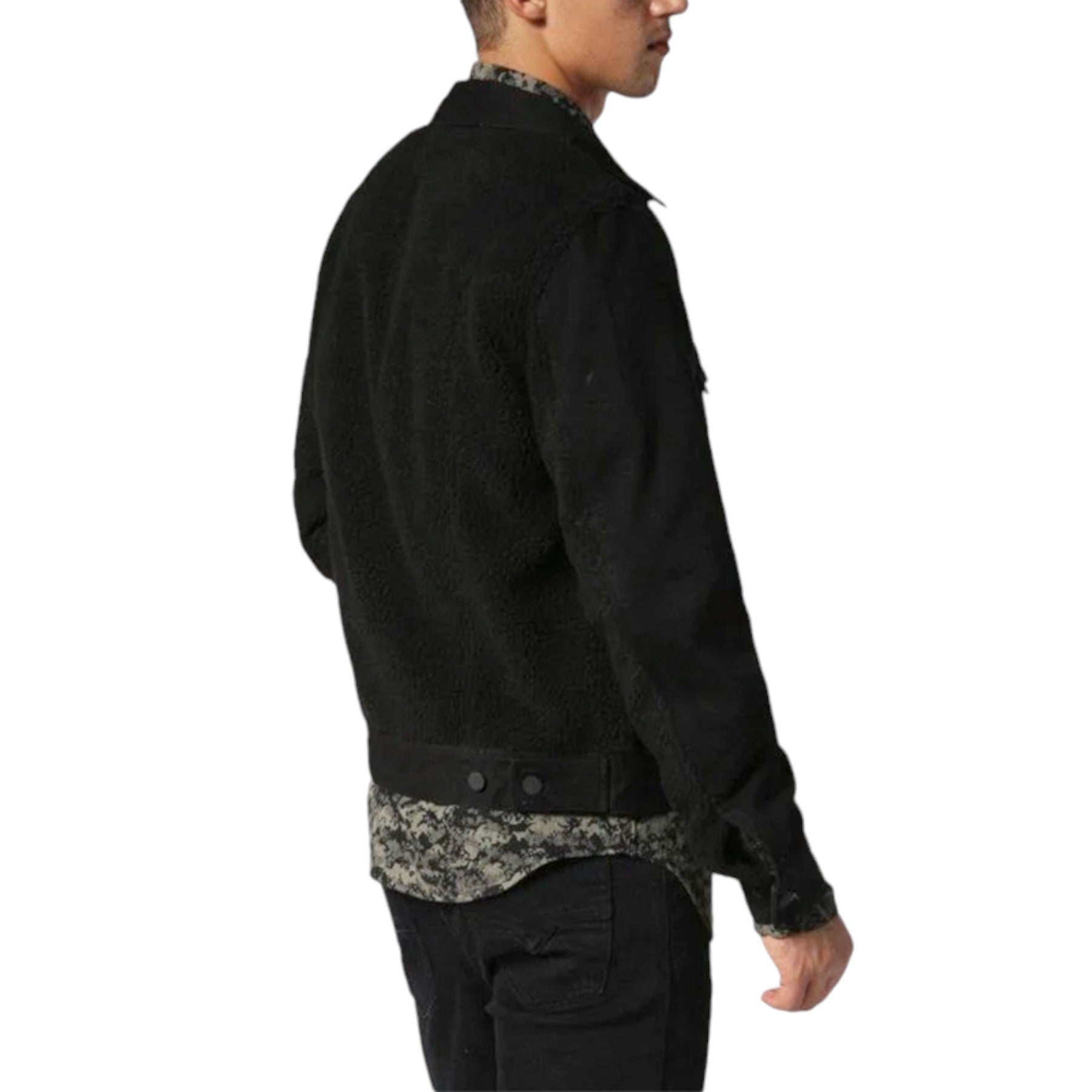 DIESEL D-ASH FUR 0GAQF Mens Denim Jeans Jacket Button Winter Outwear Black Coat