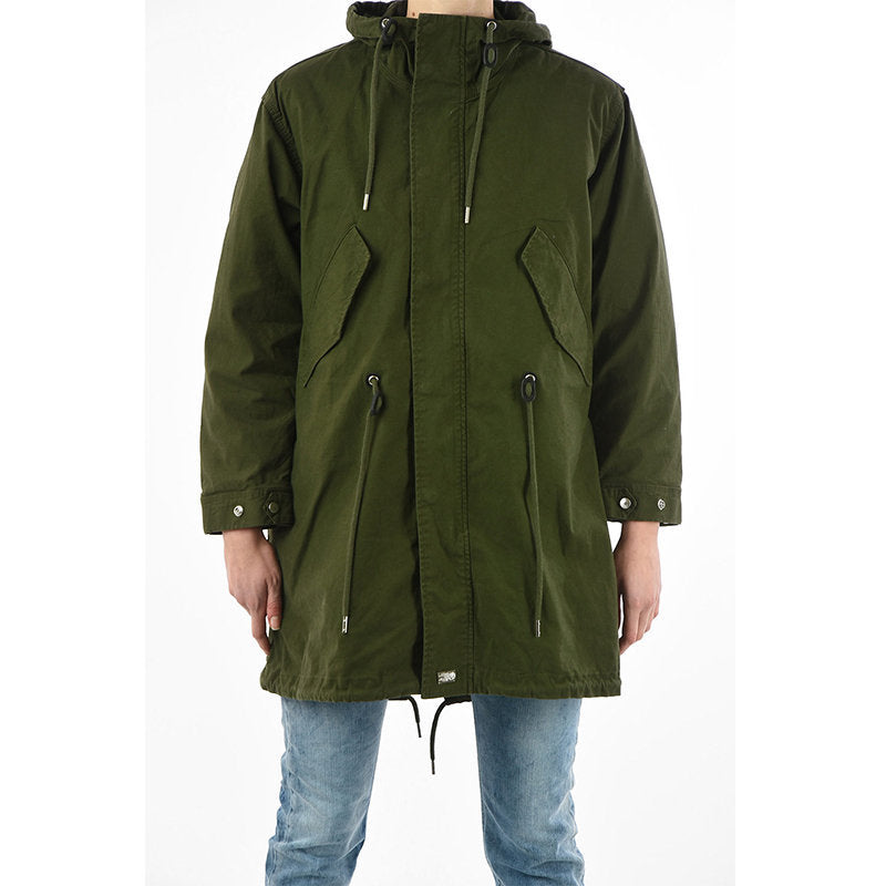 DIESEL R WIKIBI Womens Parka Jacket Casual Olive Green Winter Long Hooded Coat L
