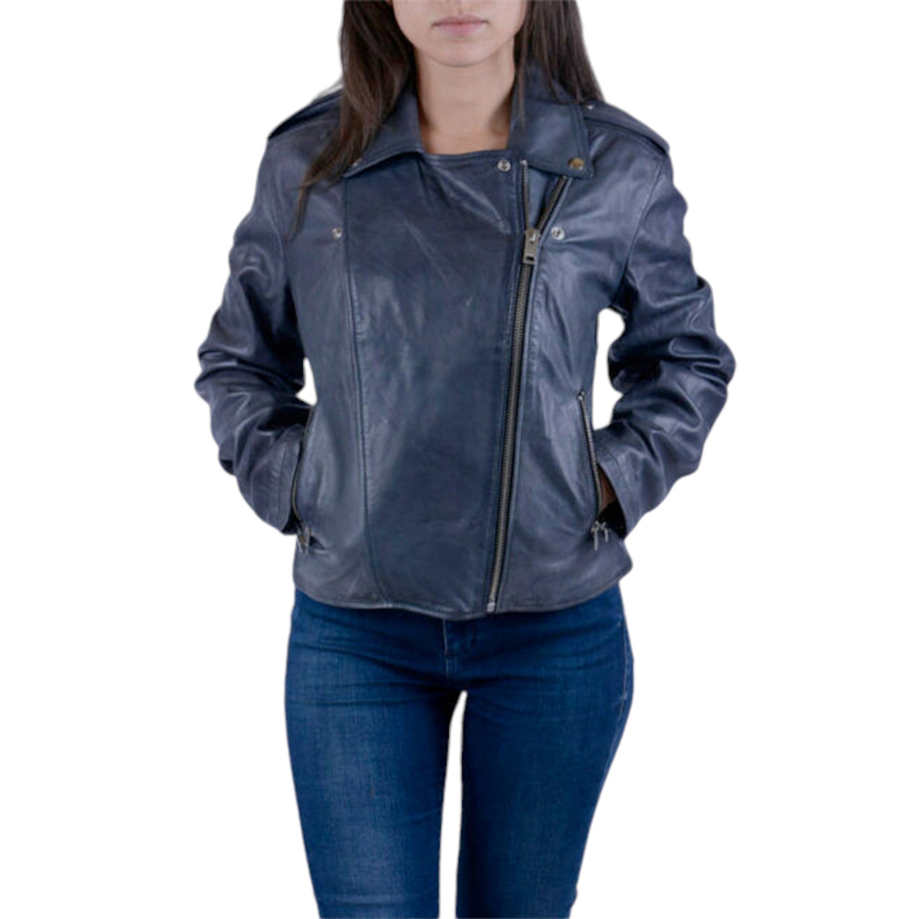 DIESEL L-REVI Womens Genuine Leather Biker Jackets Slim Fit Zipper Classic Coat