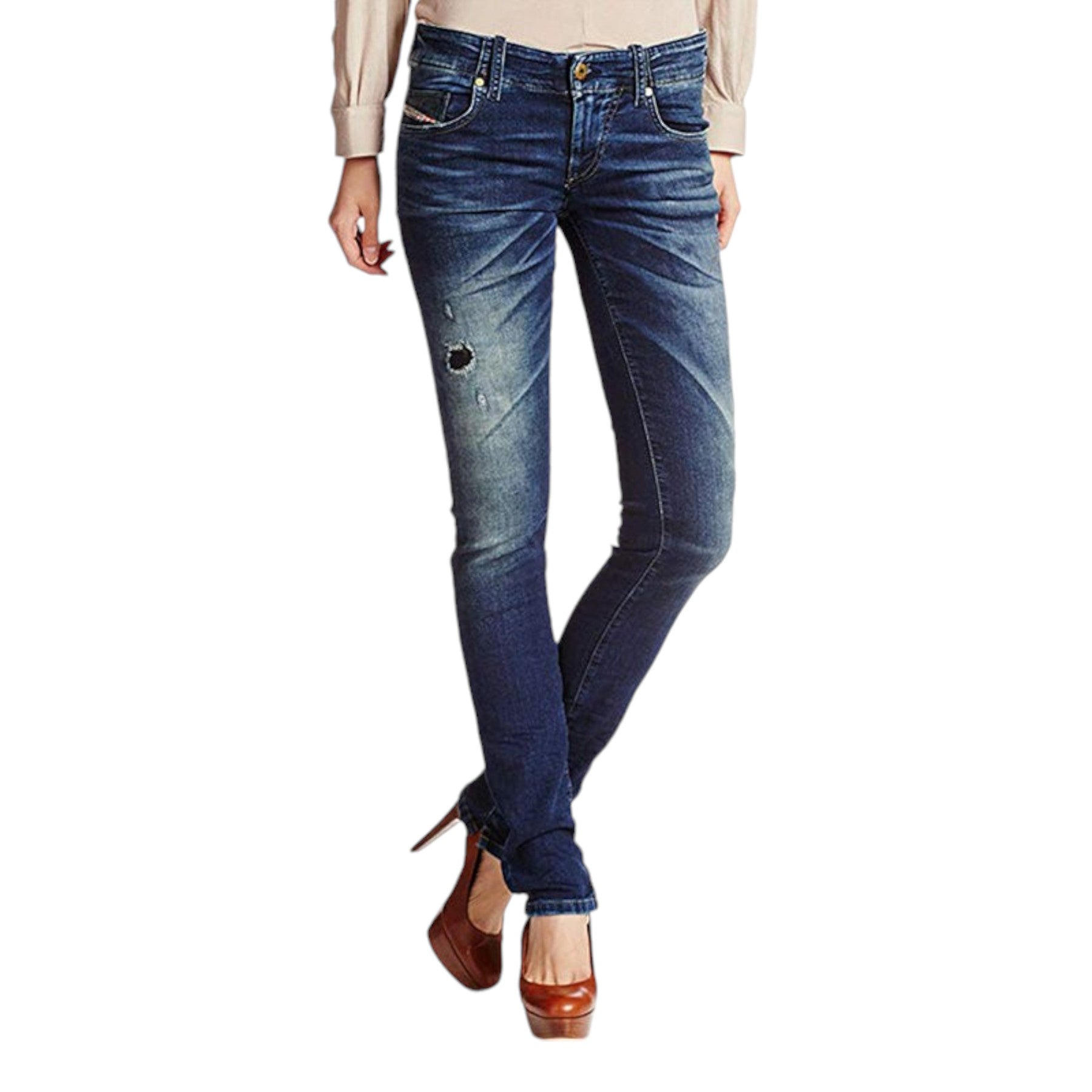 DIESEL GRUPEE NE 0607U Womens Denim Sweat Jogg Jeans Super Slim Skinny