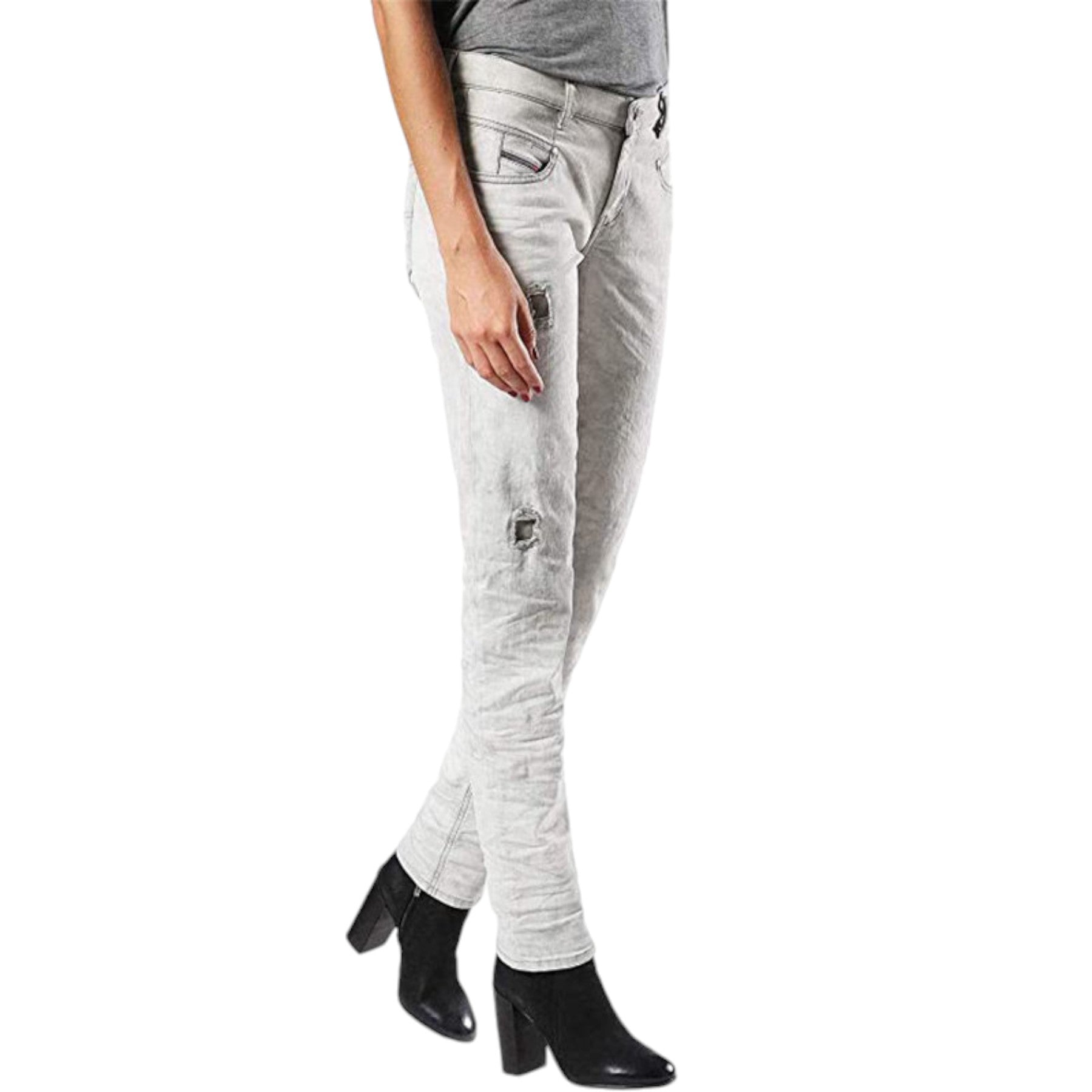 DIESEL BELTHY 0676M Womens Denim Jeans Regular Fit Distressed Straight Leg Pants