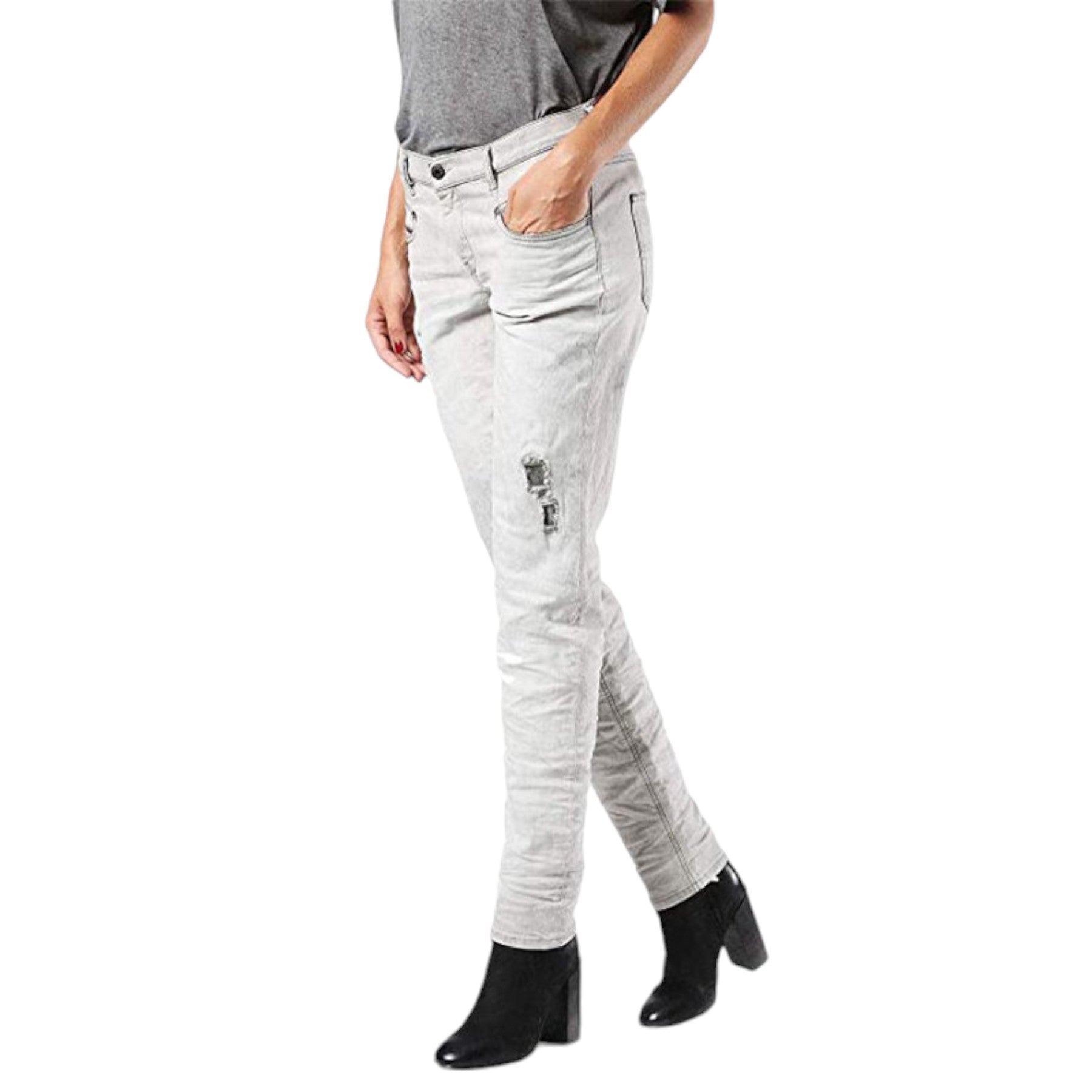 DIESEL BELTHY 0676M Womens Denim Jeans Regular Fit Distressed Straight Leg Pants