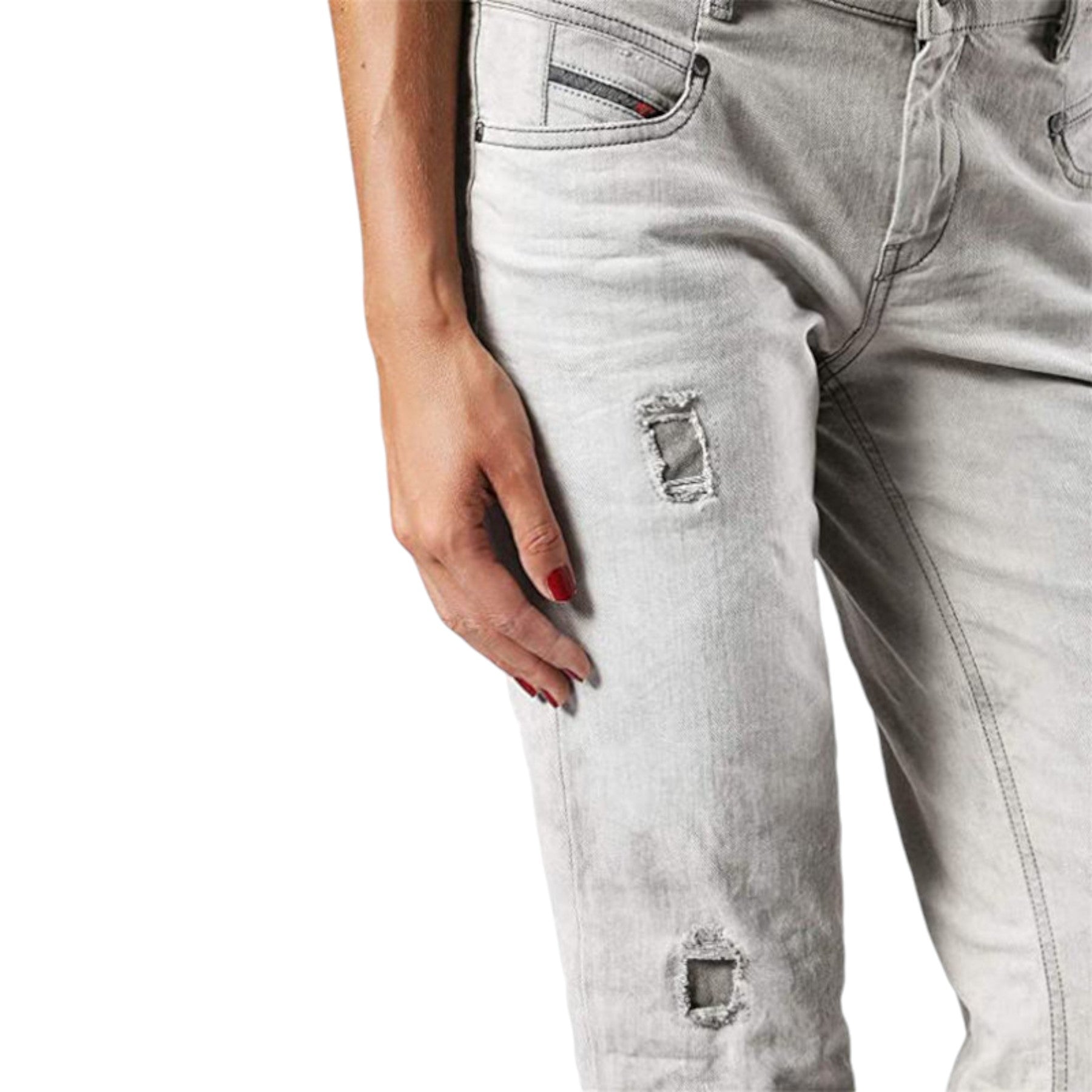 DIESEL BELTHY 0676M Womens Denim Jeans Regular Fit Distressed Straight Leg Pants