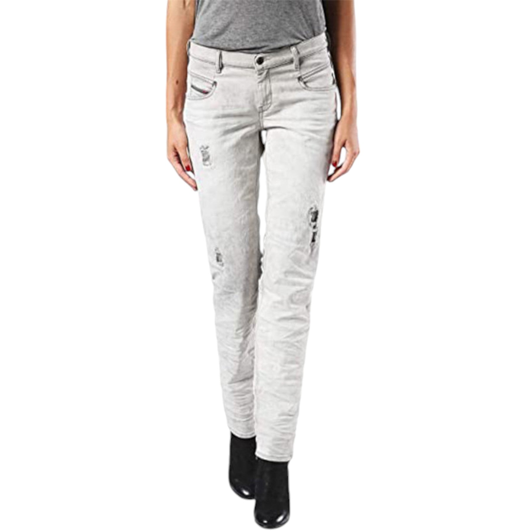 DIESEL BELTHY 0676M Womens Denim Jeans Regular Fit Distressed Straight Leg Pants