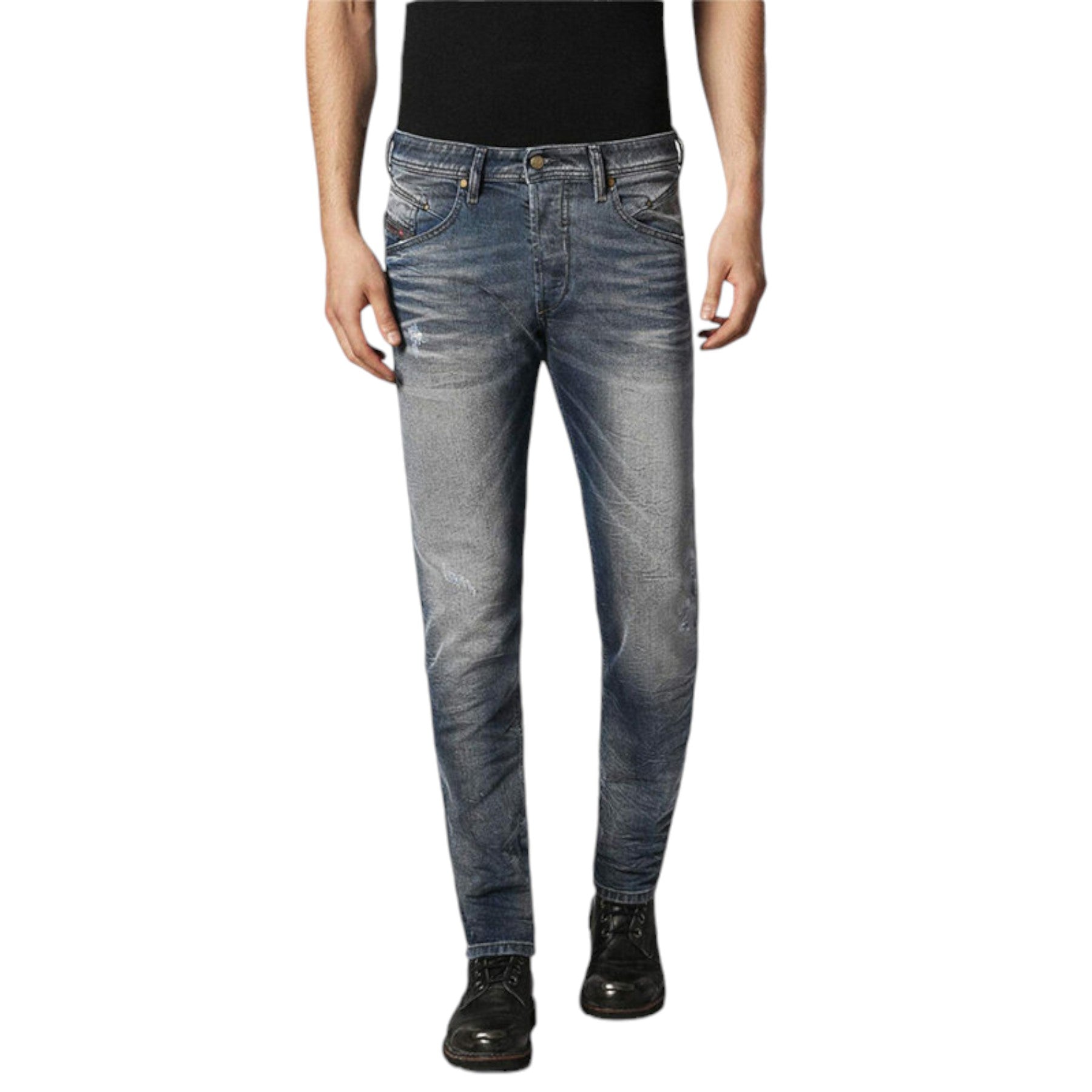 DIESEL BELTHER 084IK Mens Denim Jeans Lyocell Distressed Regular Slim Tapered