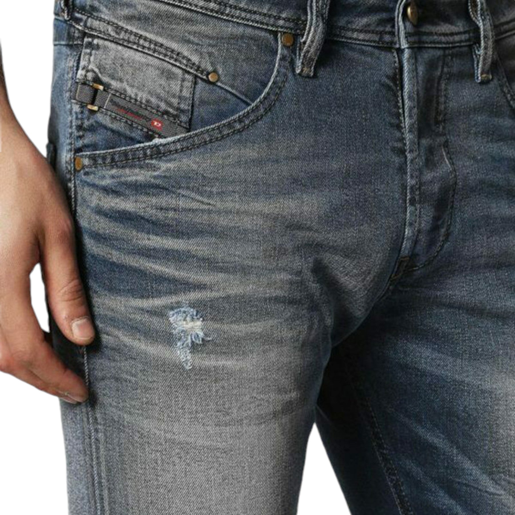 DIESEL BELTHER 084IK Mens Denim Jeans Lyocell Distressed Regular Slim Tapered