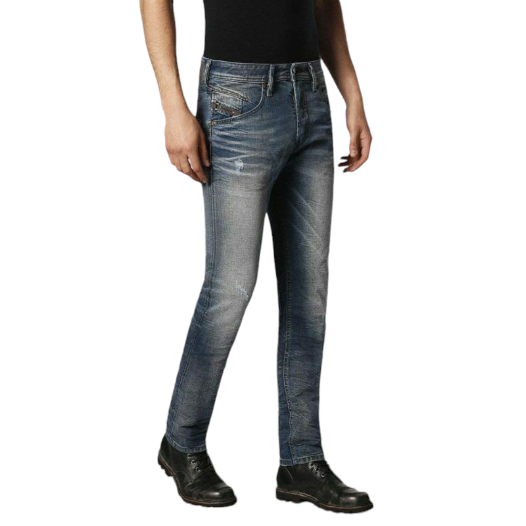 DIESEL BELTHER 084IK Mens Denim Jeans Lyocell Distressed Regular Slim Tapered