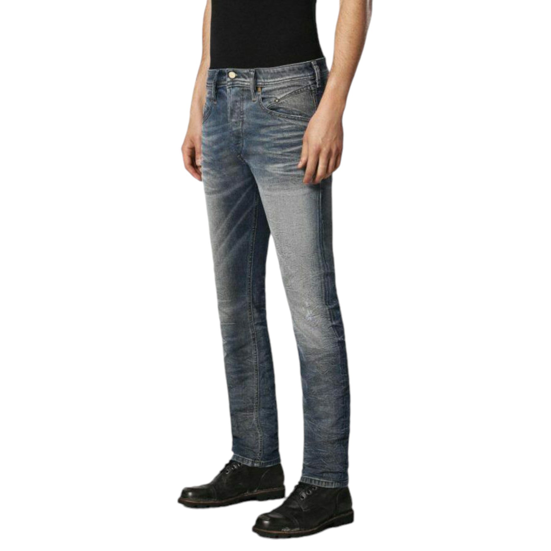 DIESEL BELTHER 084IK Mens Denim Jeans Lyocell Distressed Regular Slim Tapered