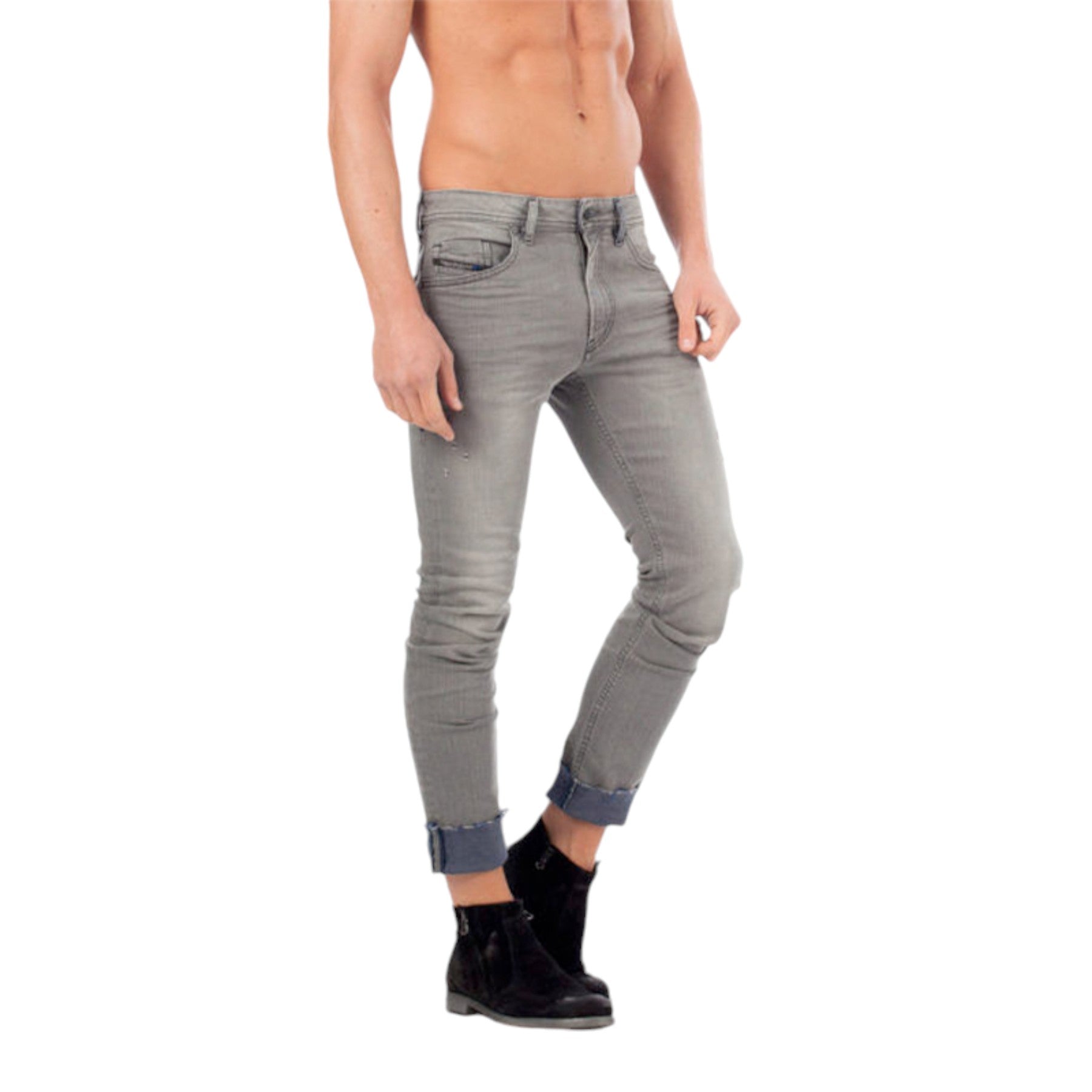 DIESEL THOMMER 084JT Mens Denim Jeans Distressed Slim Fit Skinny Grey Mid Denim