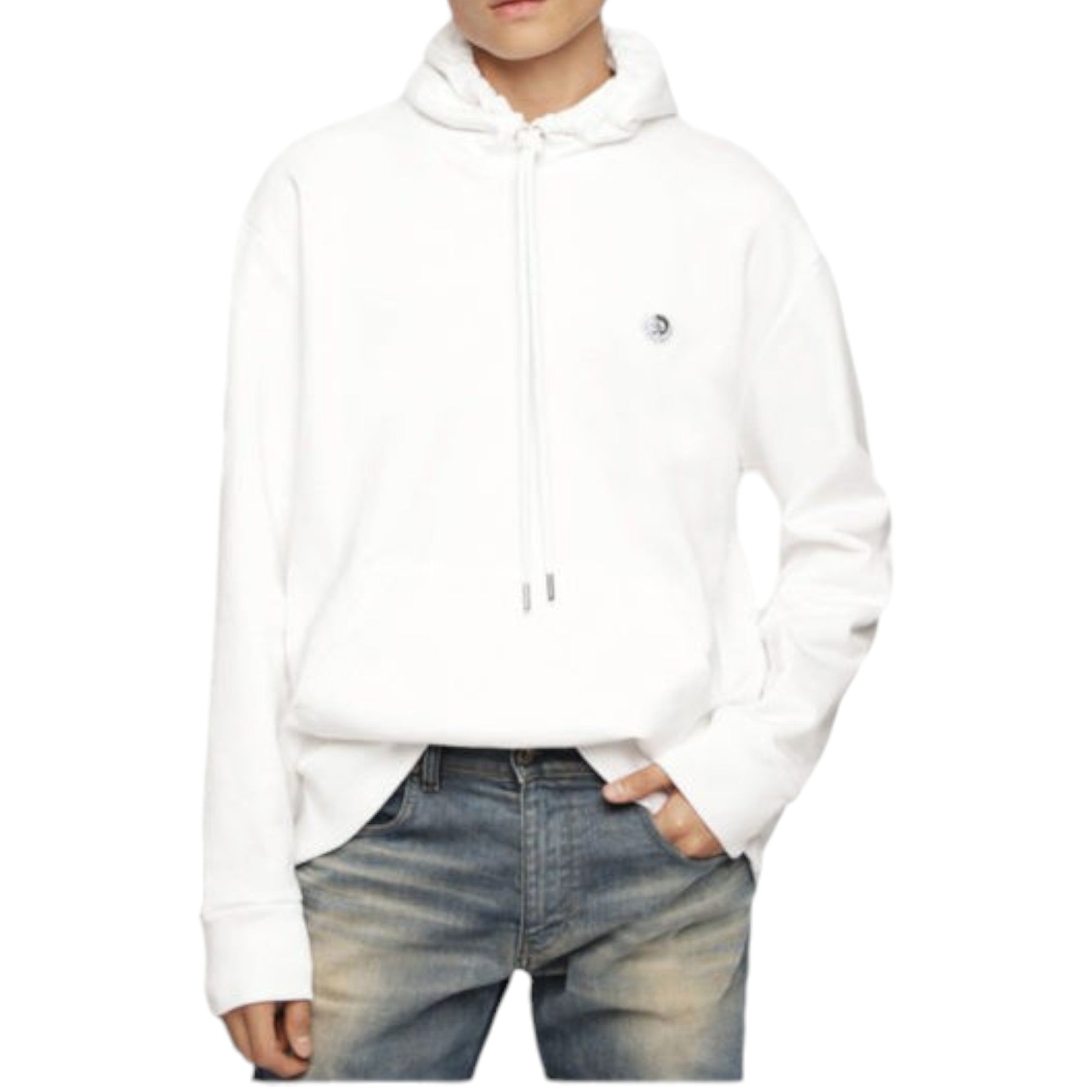 DIESEL S AFTER FELPA Mens Hoodie Pullover Hooded Sweatshirt Lounge Wear White