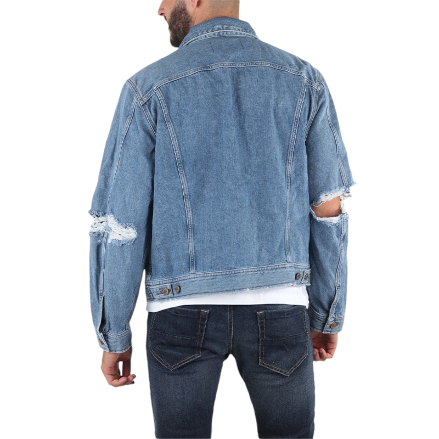 DIESEL D ROBYN Mens Denim Jeans Jacket Cotton Distressed Elbow Flip Pockets Blue