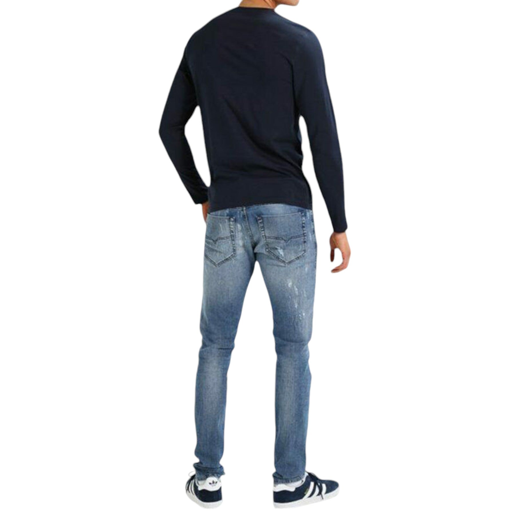 DIESEL TEPPHAR 084QS Mens Denim Blue Jeans Distressed Stretch Slim Carrot  Fit