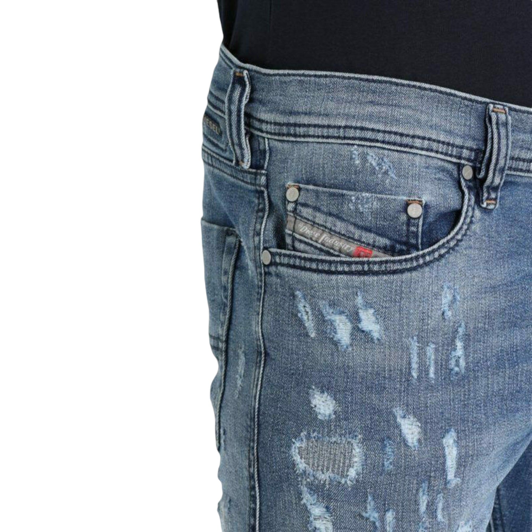 DIESEL TEPPHAR 084QS Mens Denim Blue Jeans Distressed Stretch Slim Carrot  Fit