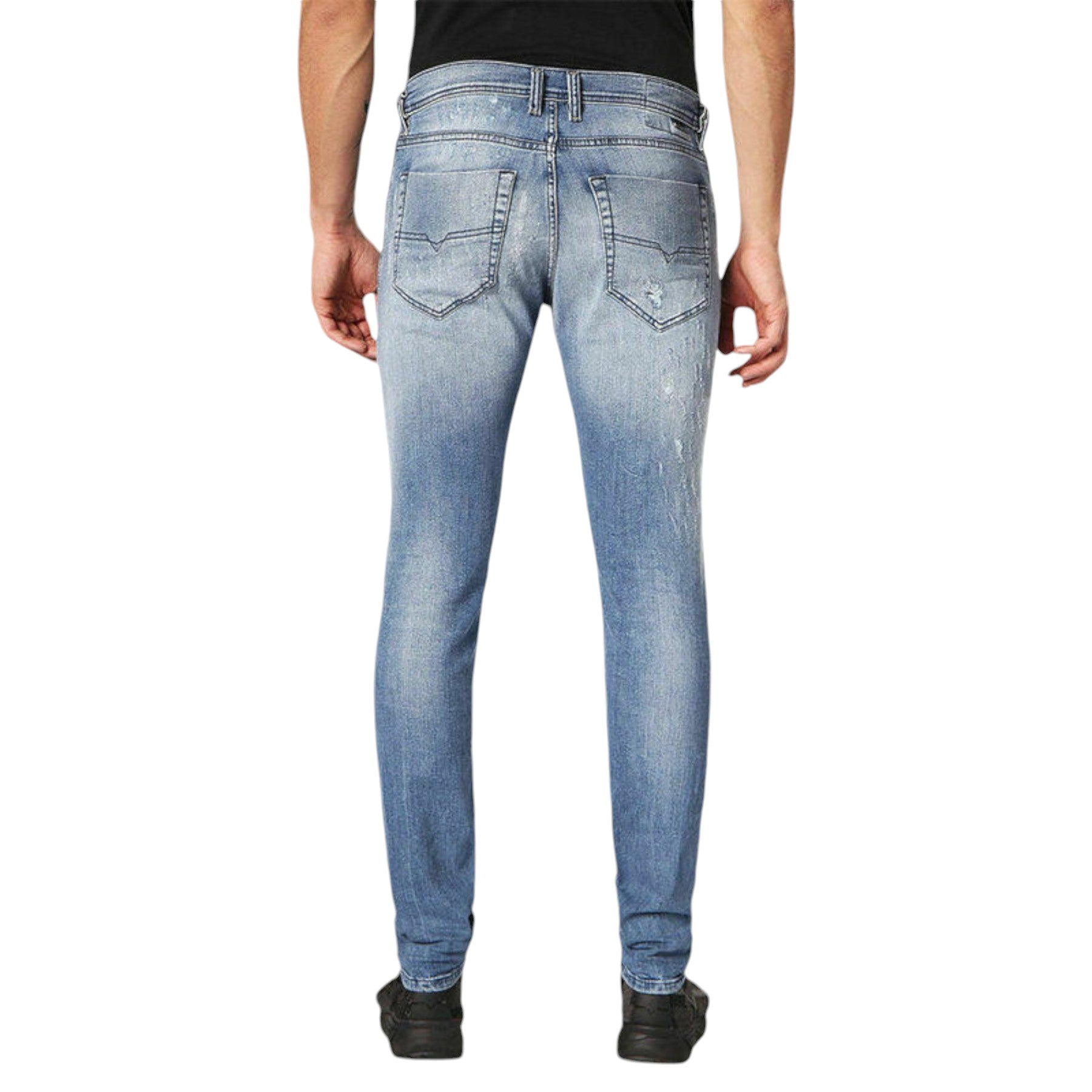 DIESEL TEPPHAR 084QS Mens Denim Blue Jeans Distressed Stretch Slim Carrot  Fit