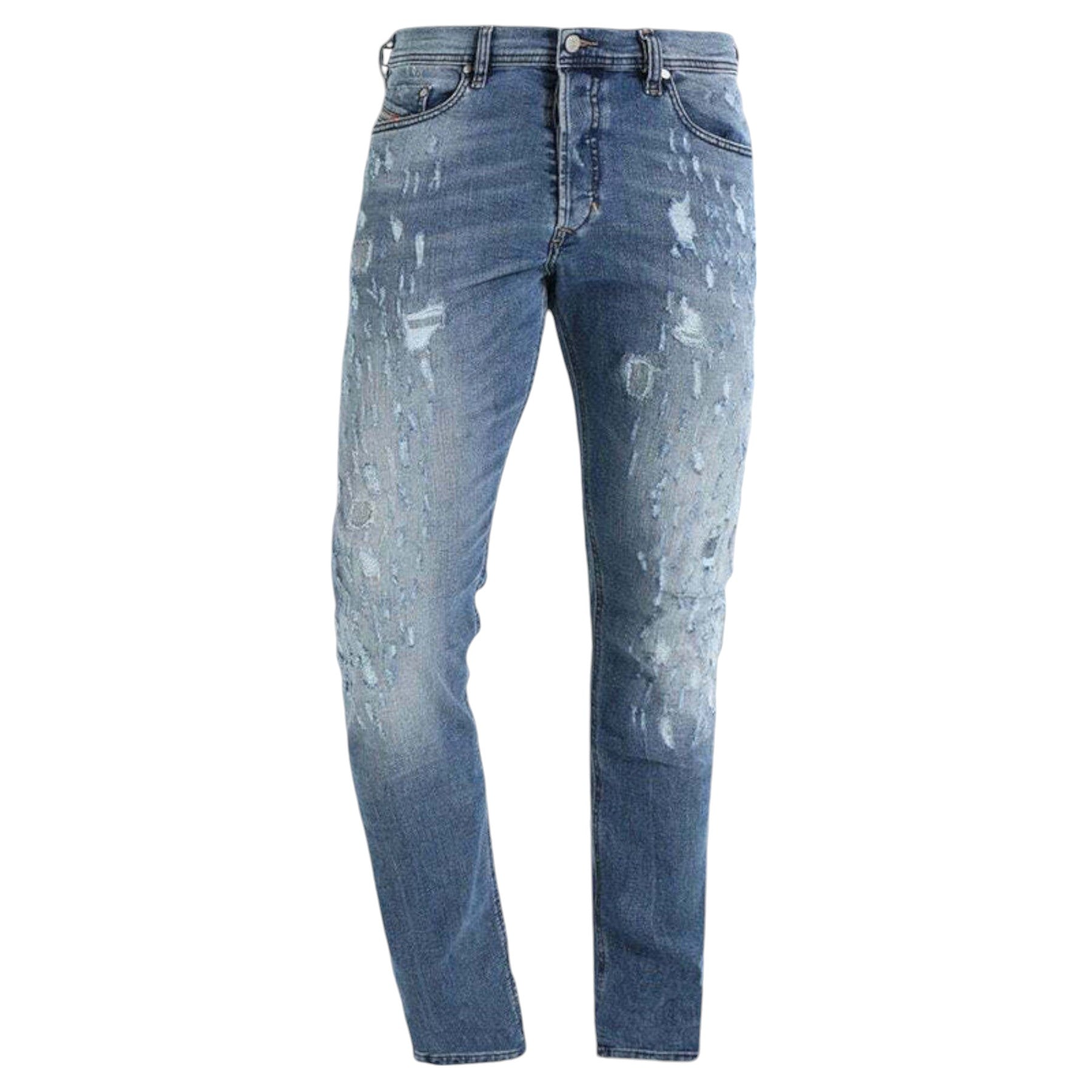 DIESEL TEPPHAR 084QS Mens Denim Blue Jeans Distressed Stretch Slim Carrot  Fit