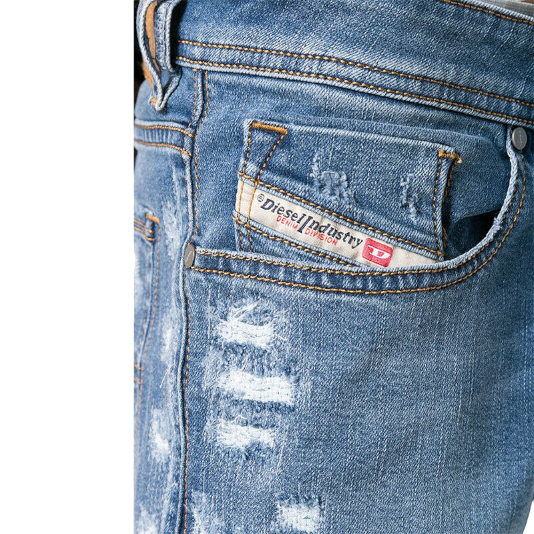 DIESEL SLEENKER 085AH Mens Denim Jeans Distressed Lyocell Stretch Slim Skinny