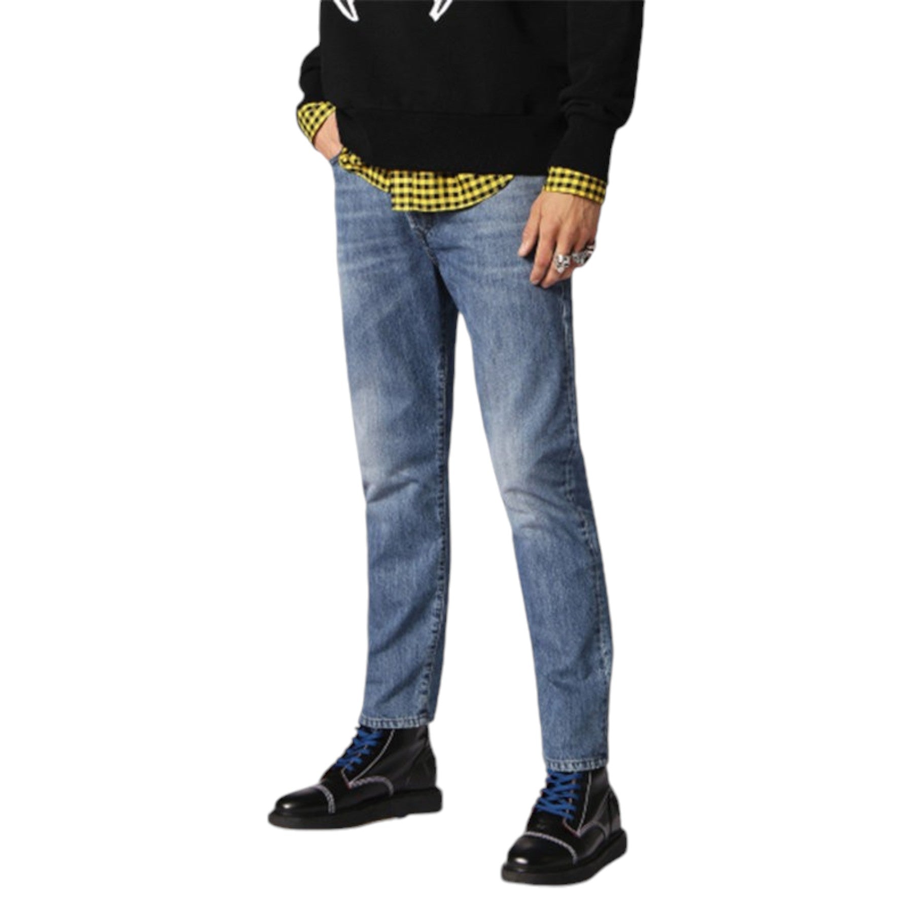 DIESEL MHARKY 084UJ Mens Denim Jeans Slim Fit Skinny Made In Italy Light Blue