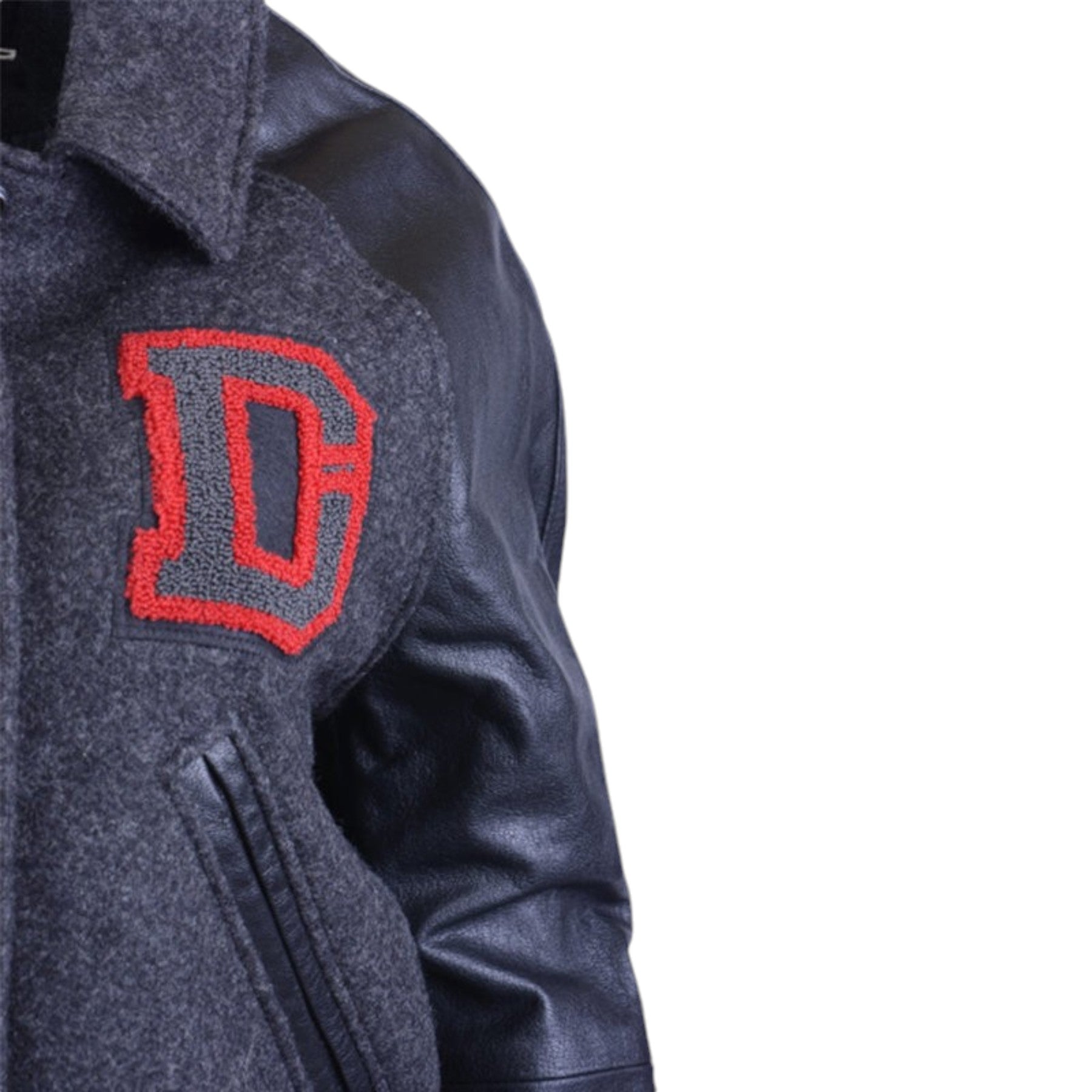 DIESEL L CREW Womens Varsity Jacket Black Leather Long Sleeve Baseball Coat