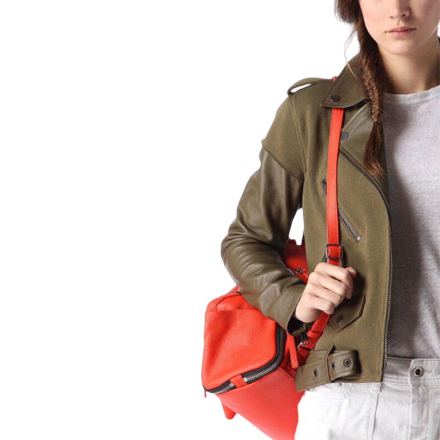 DIESEL L LUPY Womens Biker Jacket Cafe Racer Slim Ladies Zip Olive Leather Coat