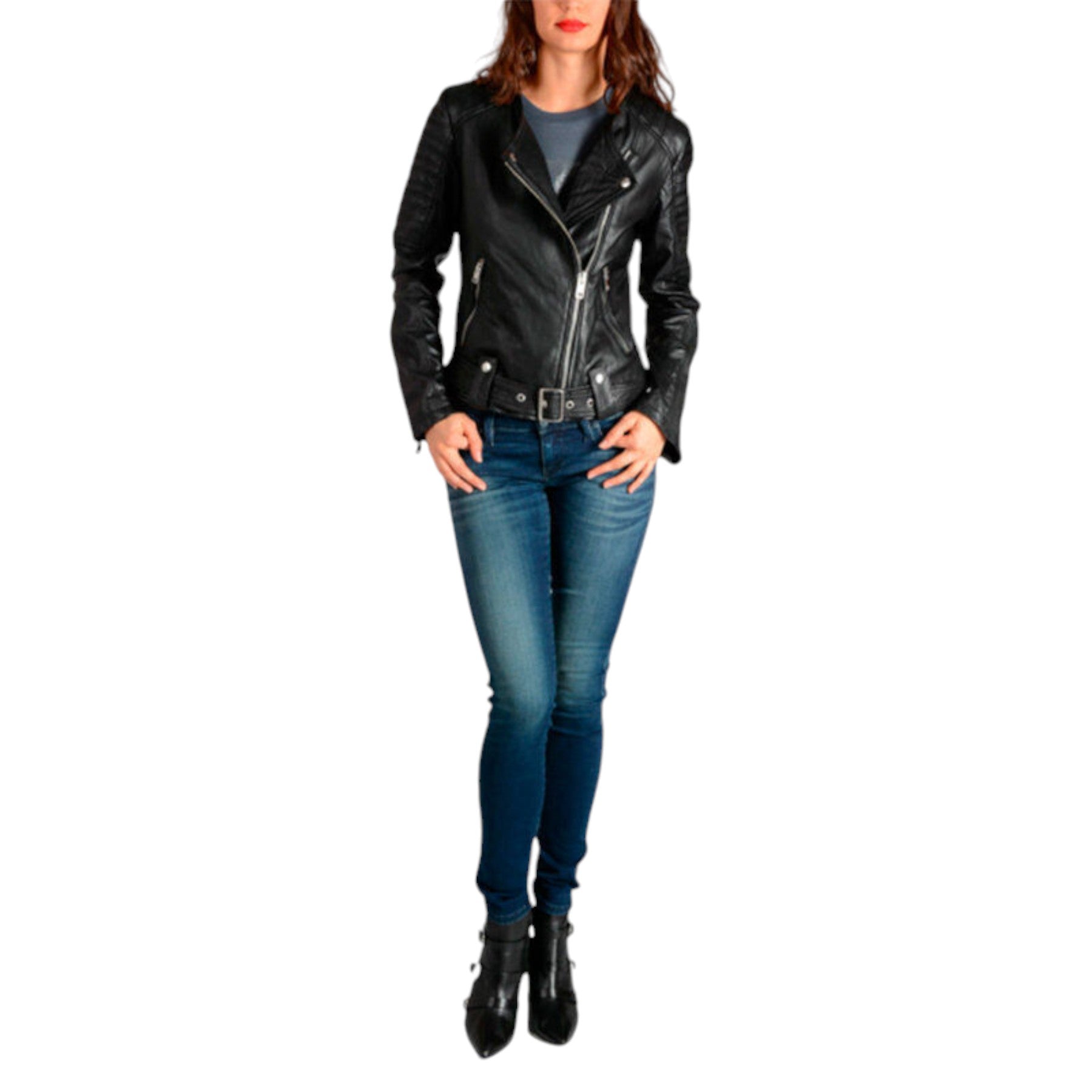 DIESEL L MADE Womens Biker Jacket Black Leather Long Sleeve Ladies Zip Up Coat