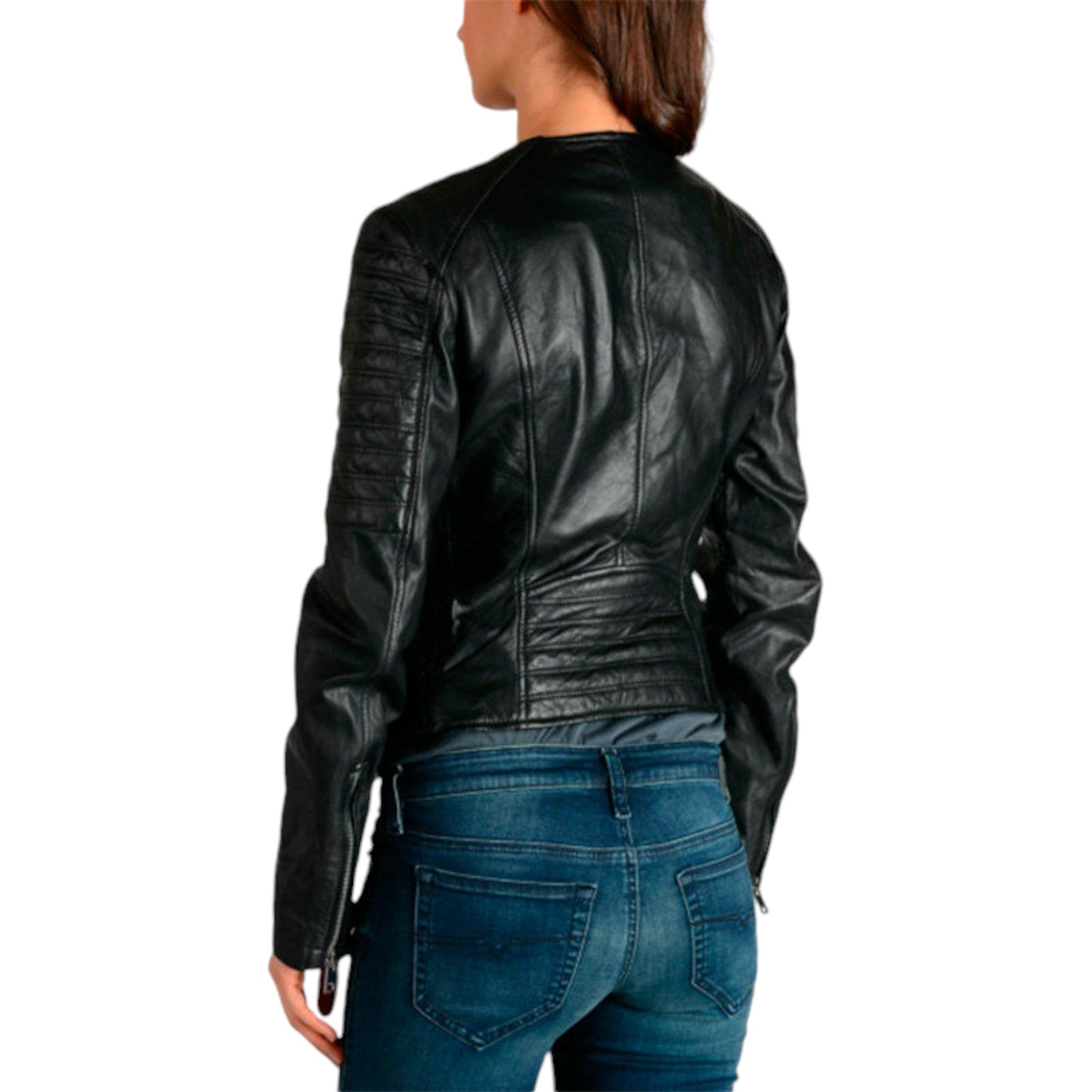 DIESEL L MADE Womens Biker Jacket Black Leather Long Sleeve Ladies Zip Up Coat