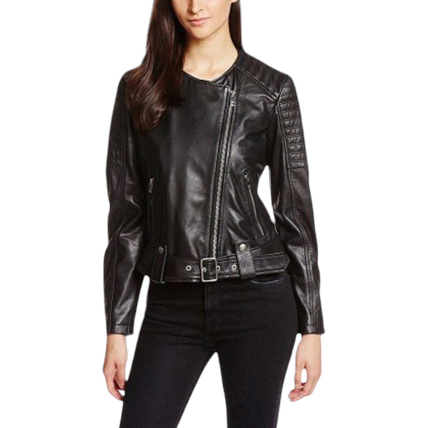 DIESEL L MADE Womens Biker Jacket Black Leather Long Sleeve Ladies Zip Up Coat