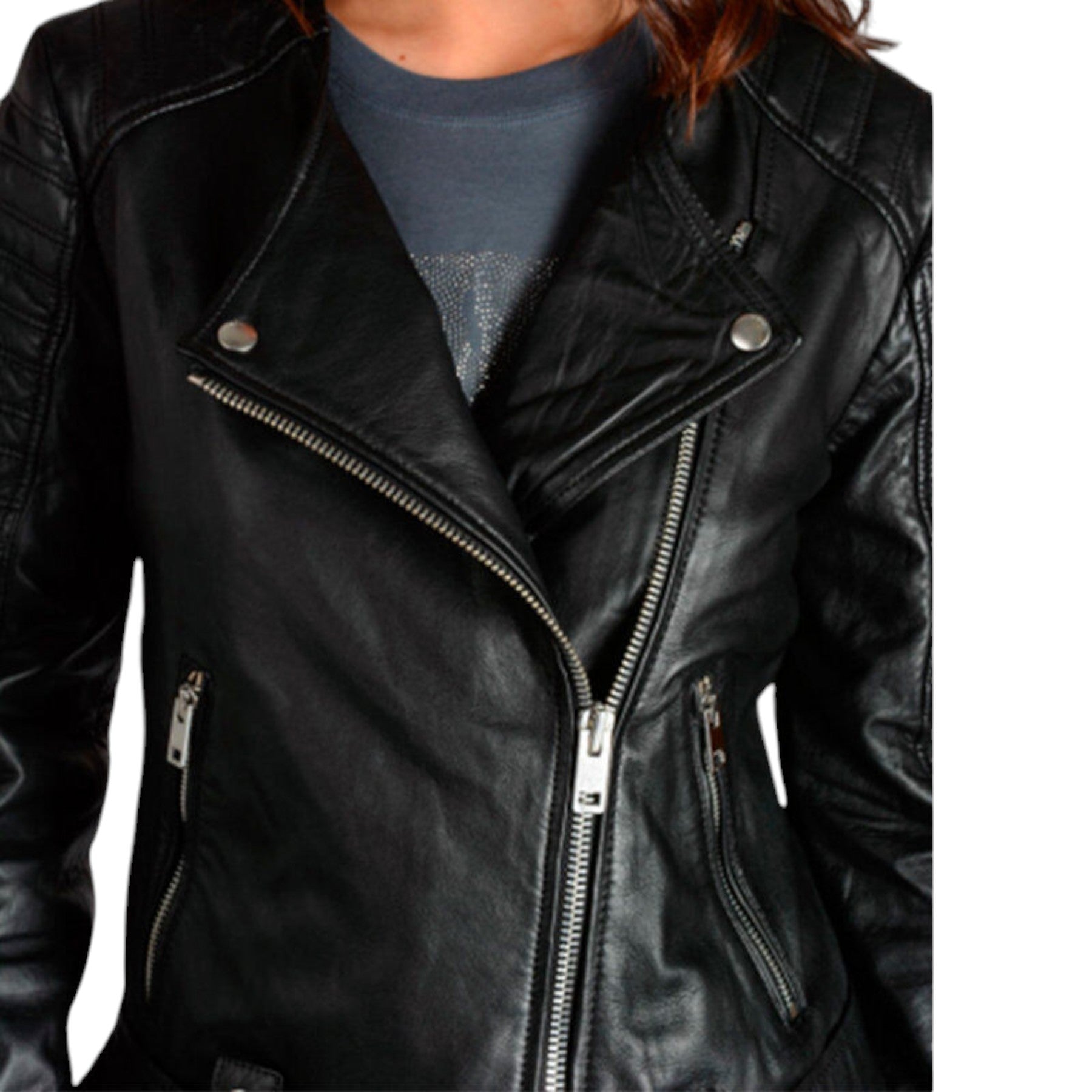 DIESEL L MADE Womens Biker Jacket Black Leather Long Sleeve Ladies Zip Up Coat