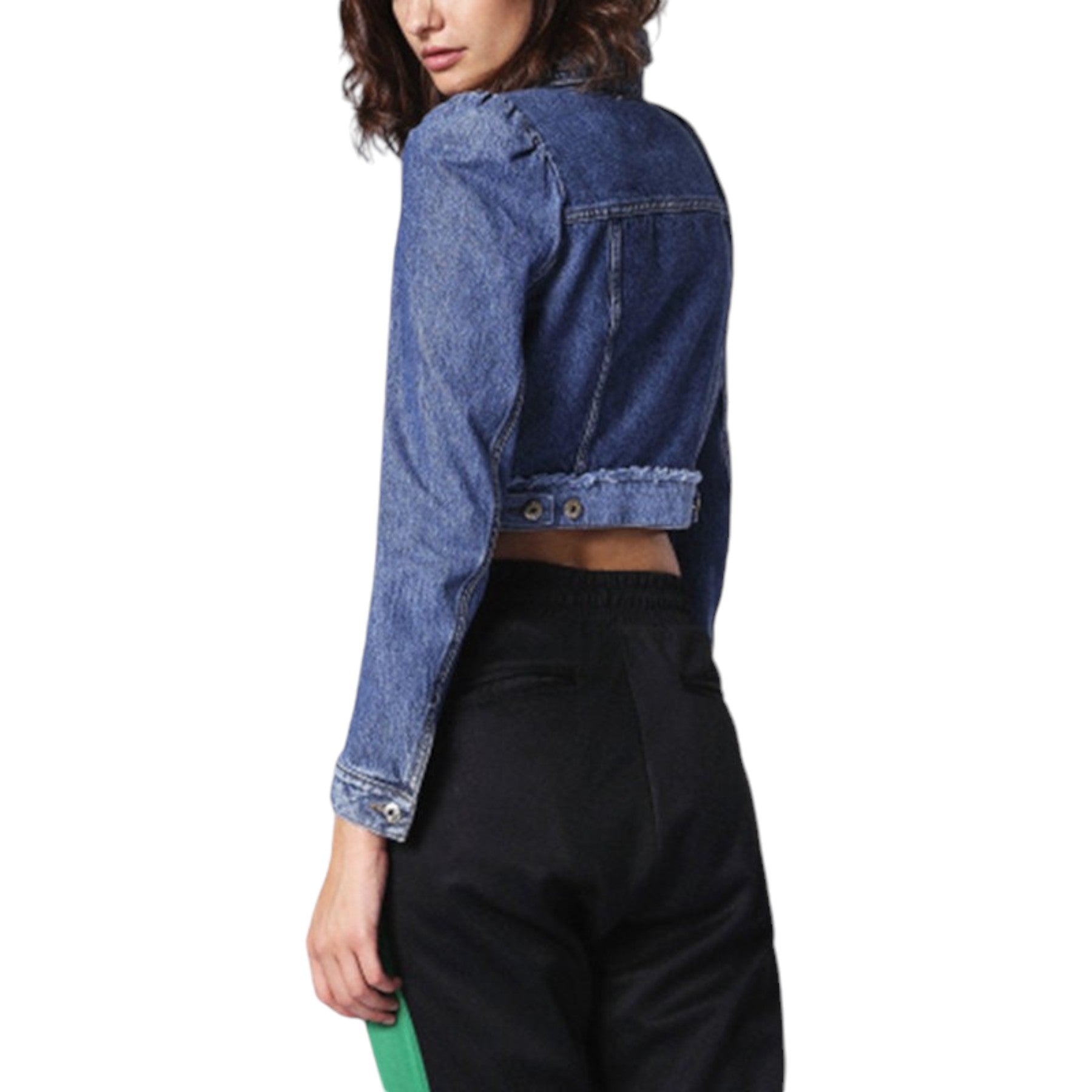 DIESEL DE VIVIEN Womens Denim Jacket Blue Jeans Button Cotton Elbow Flip Pockets