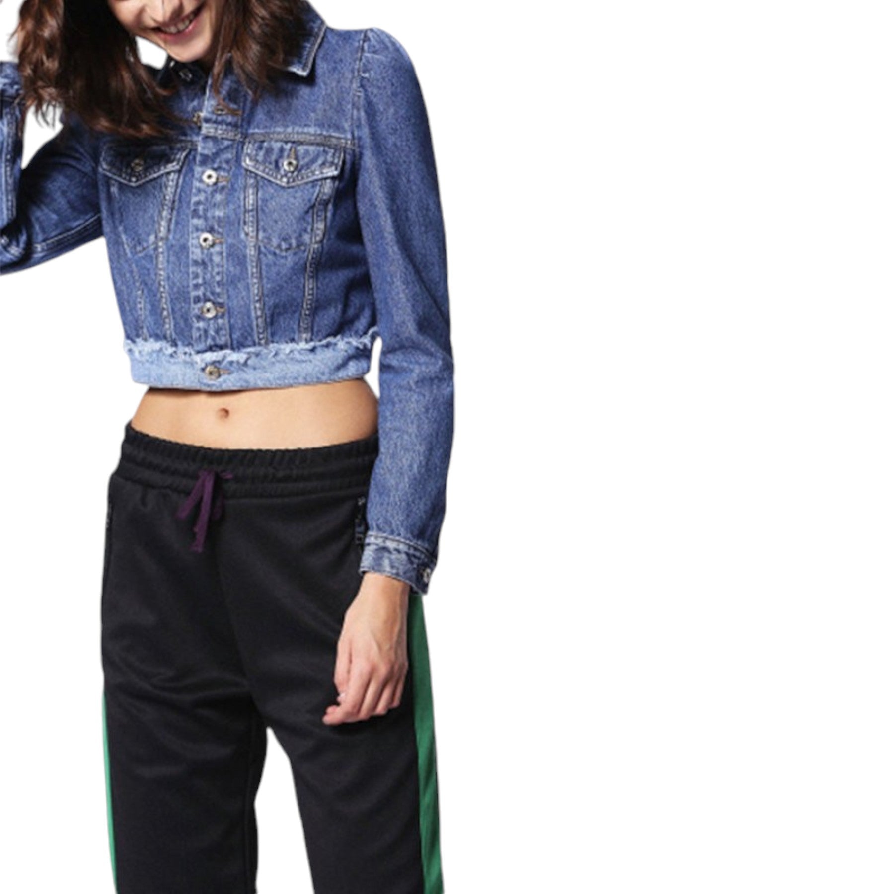 DIESEL DE VIVIEN Womens Denim Jacket Blue Jeans Button Cotton Elbow Flip Pockets