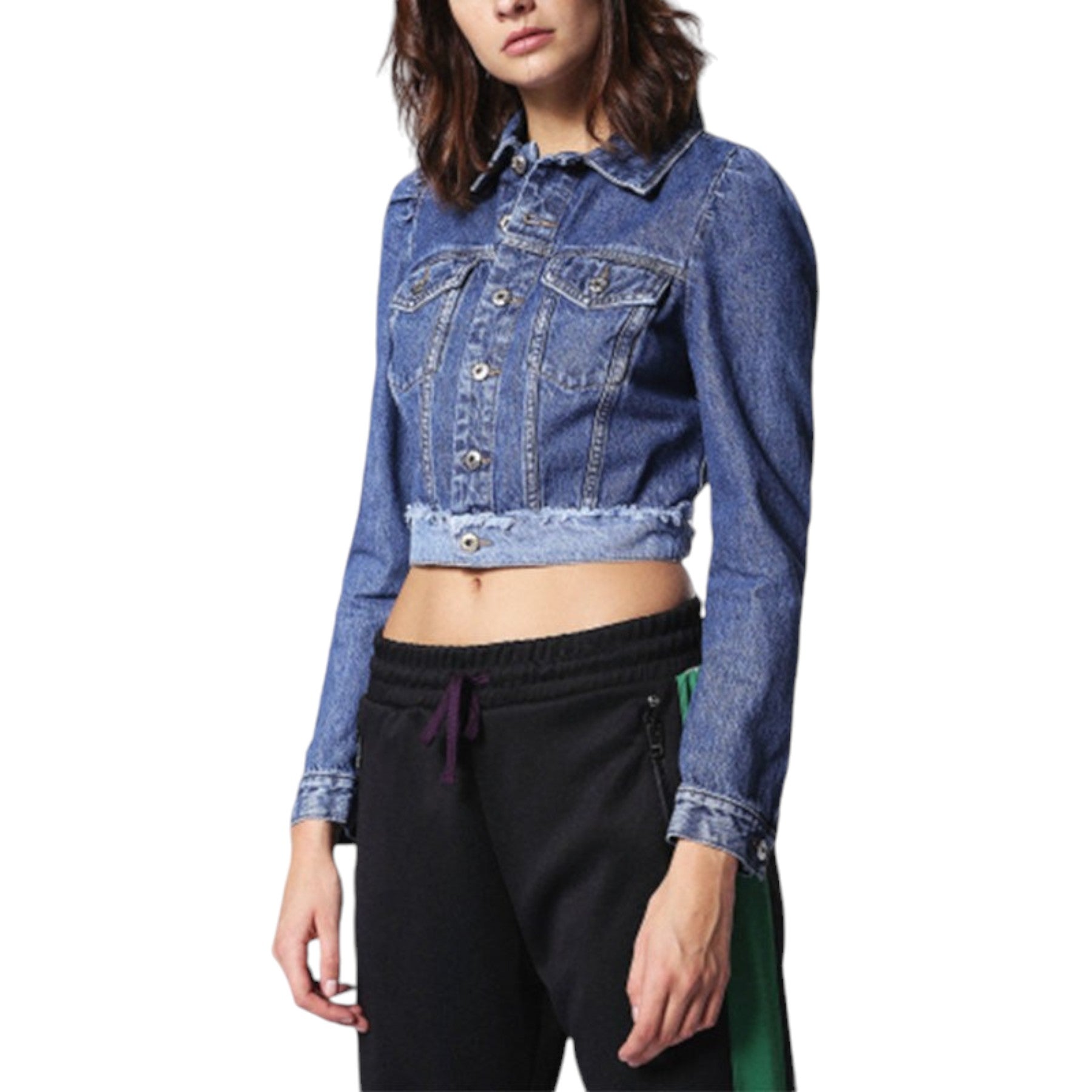 DIESEL DE VIVIEN Womens Denim Jacket Blue Jeans Button Cotton Elbow Flip Pockets