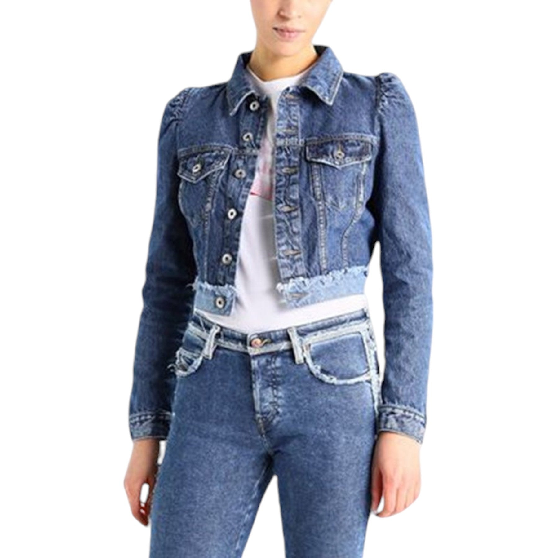 DIESEL DE VIVIEN Womens Denim Jacket Blue Jeans Button Cotton Elbow Flip Pockets
