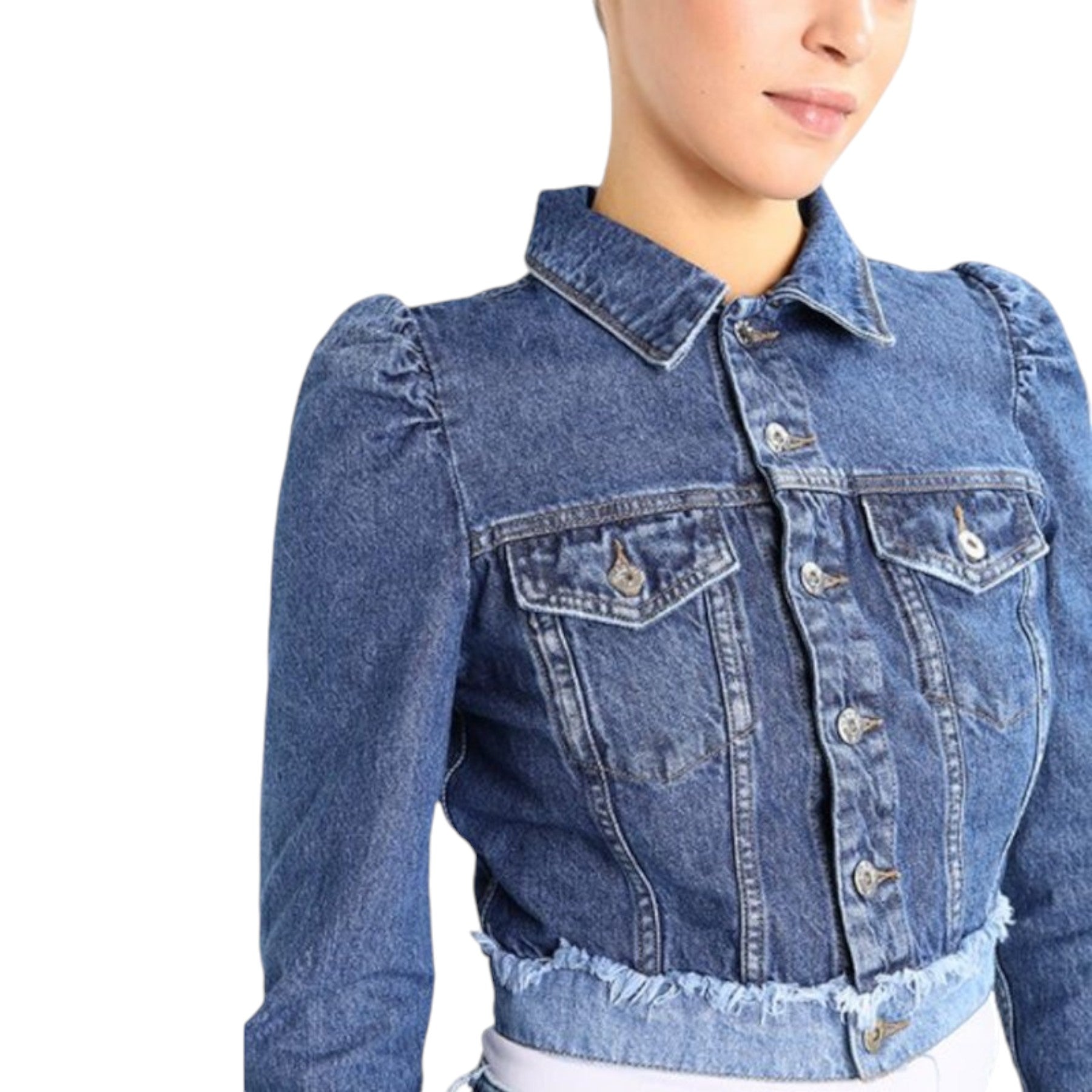 DIESEL DE VIVIEN Womens Denim Jacket Blue Jeans Button Cotton Elbow Flip Pockets